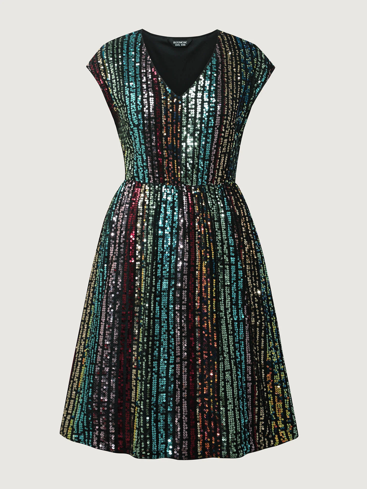 Shimmery Sequin Stripe Cinched-Waist Mini Dress - Image 9