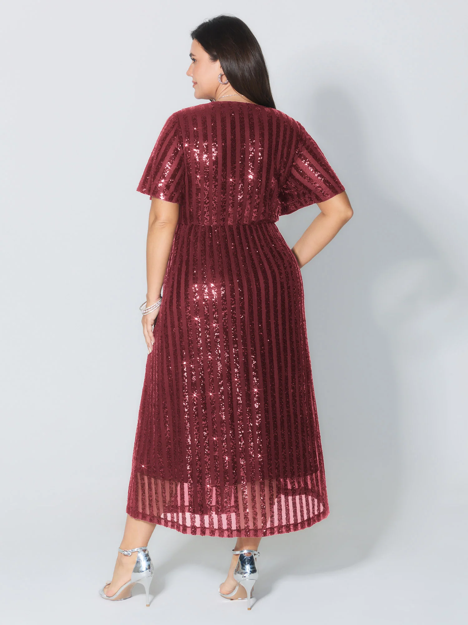 Shimmery Sequin V-Neck Midi Dress - Image 11