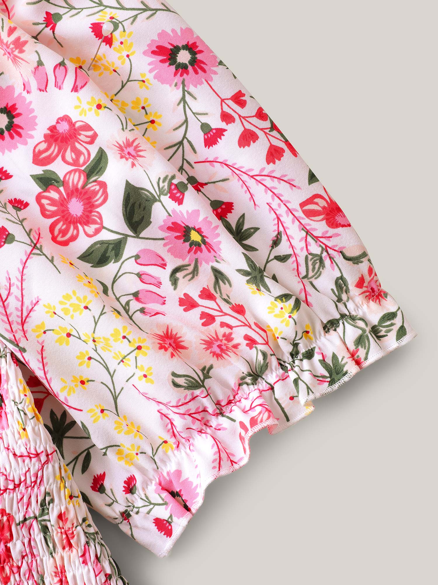 Shirred Floral Print Pockets Maxi Dress - Image 6
