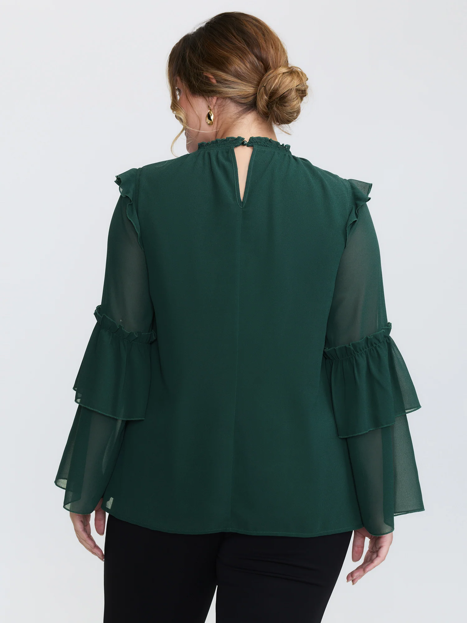 Shirred Layered Ruffled Sheer Sleeve Blouse - Image 4