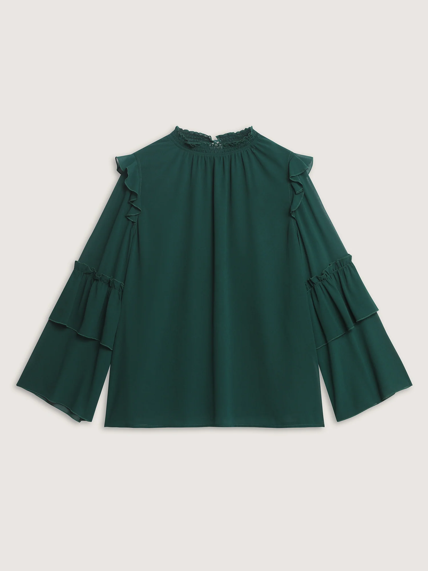 Shirred Layered Ruffled Sheer Sleeve Blouse - Image 5