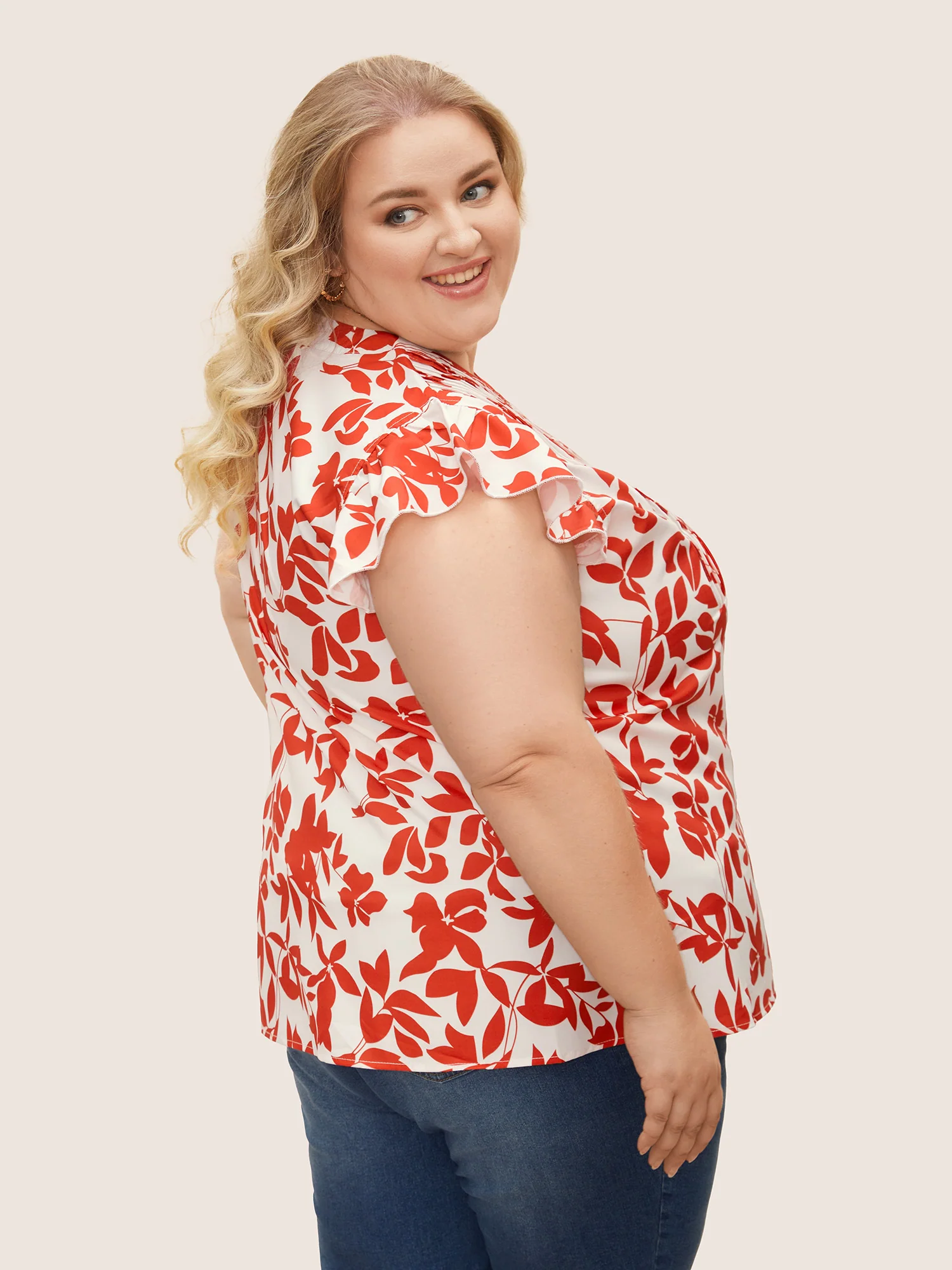 Silhouette Floral Print Notched Collar Pleated Blouse - Image 13