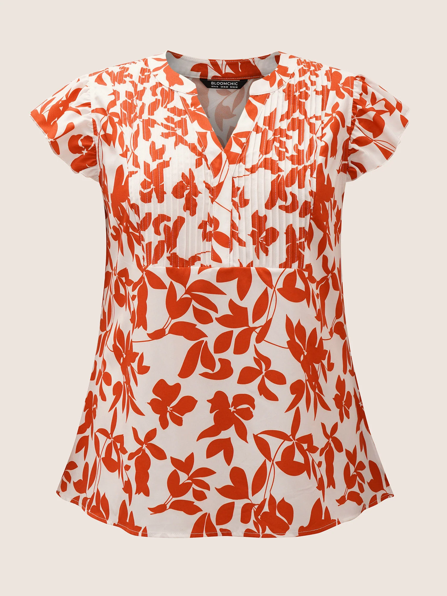 Silhouette Floral Print Notched Collar Pleated Blouse - Image 16