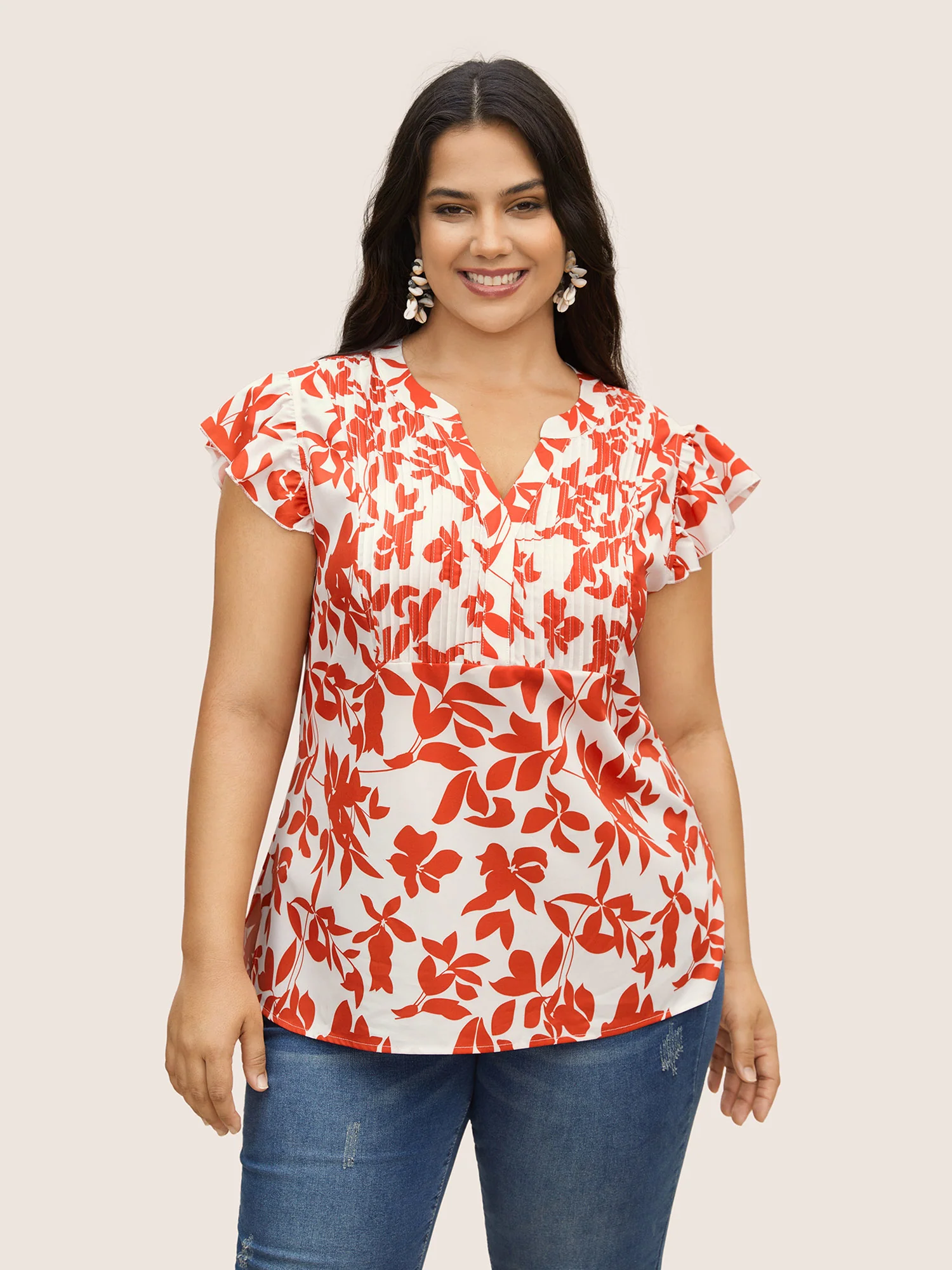 Silhouette Floral Print Notched Collar Pleated Blouse - Image 6