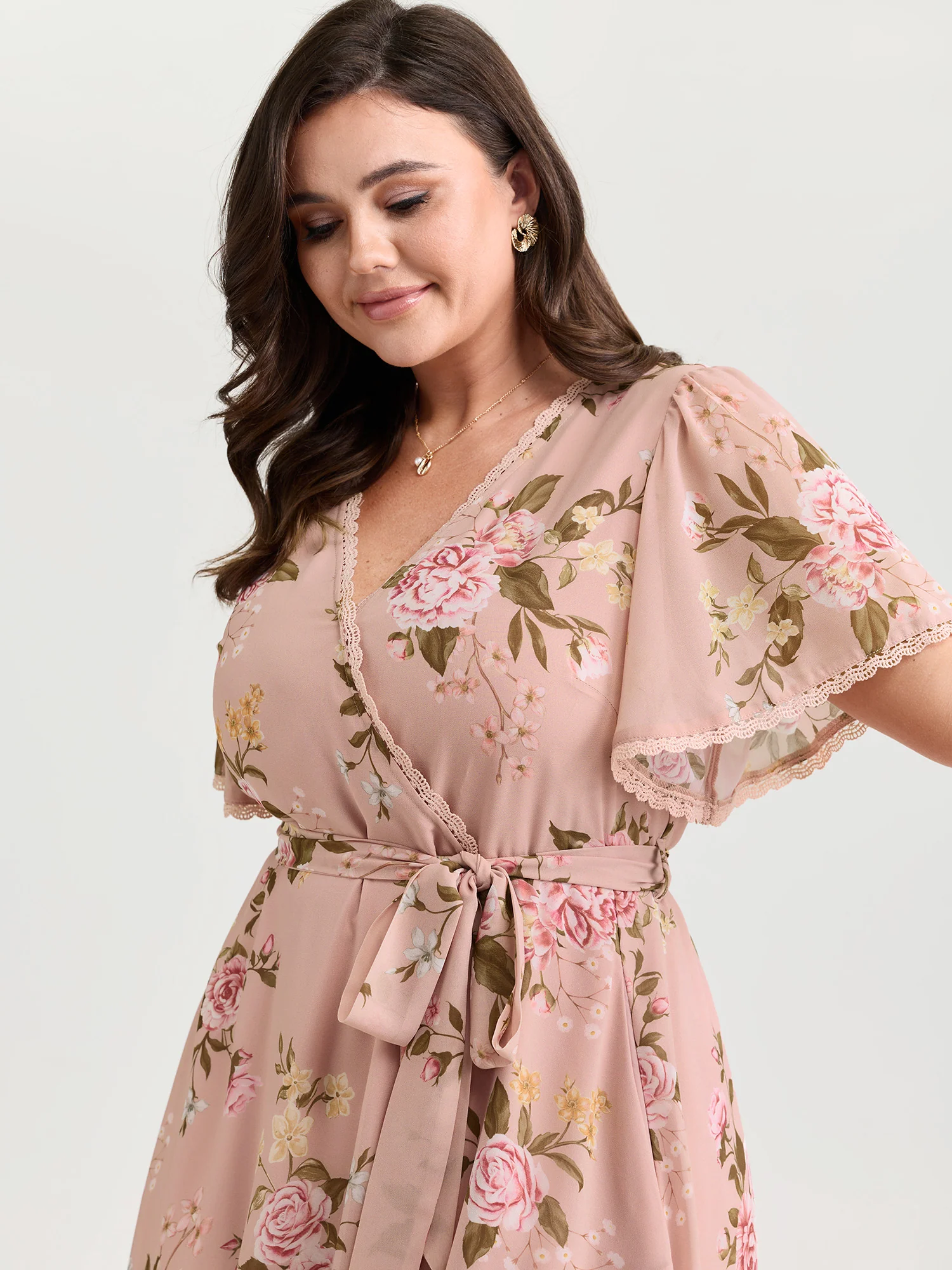 Soft Floral Print Lotus Leaf Hem Midi Dress - Image 2