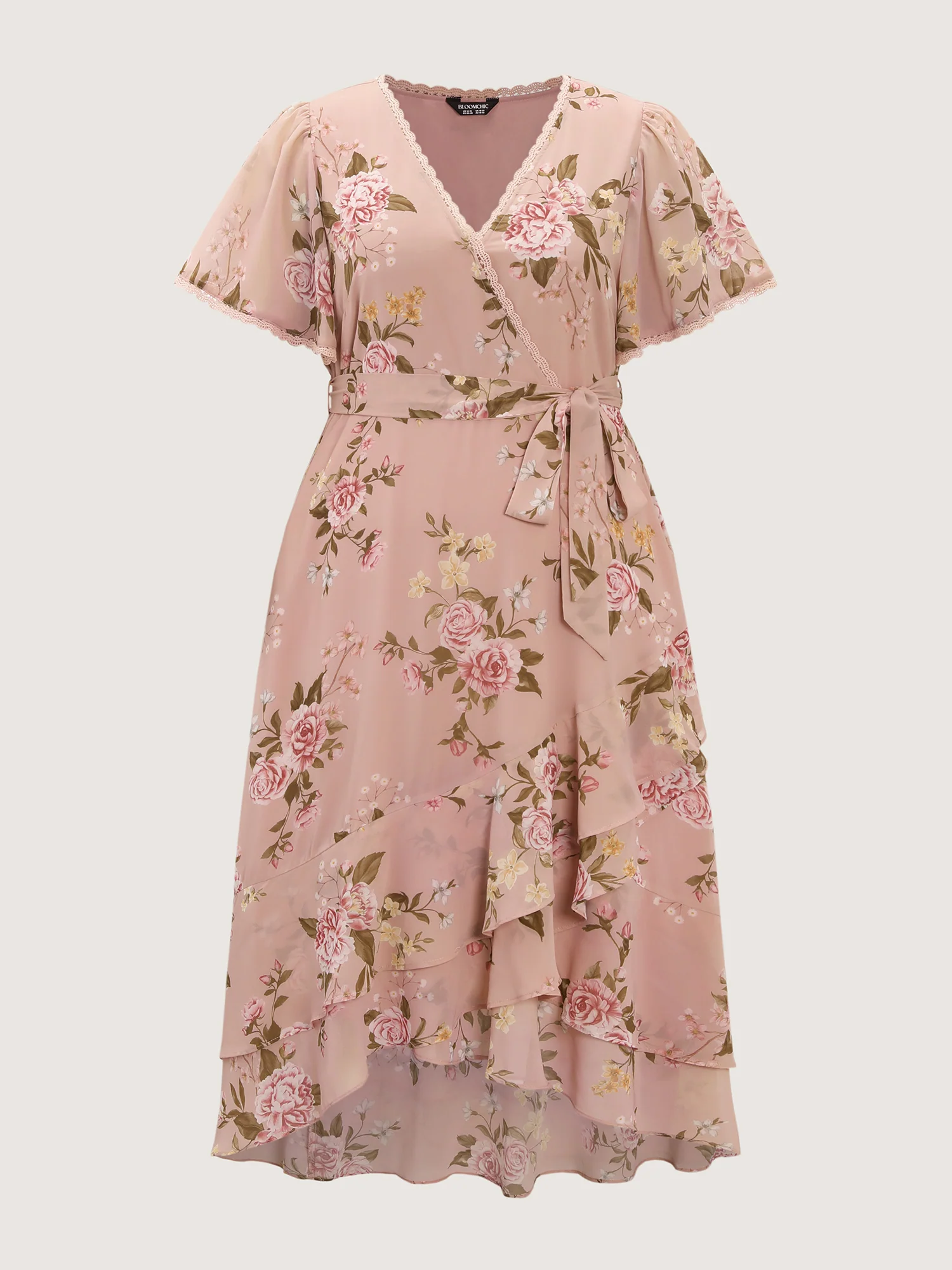 Soft Floral Print Lotus Leaf Hem Midi Dress - Image 7