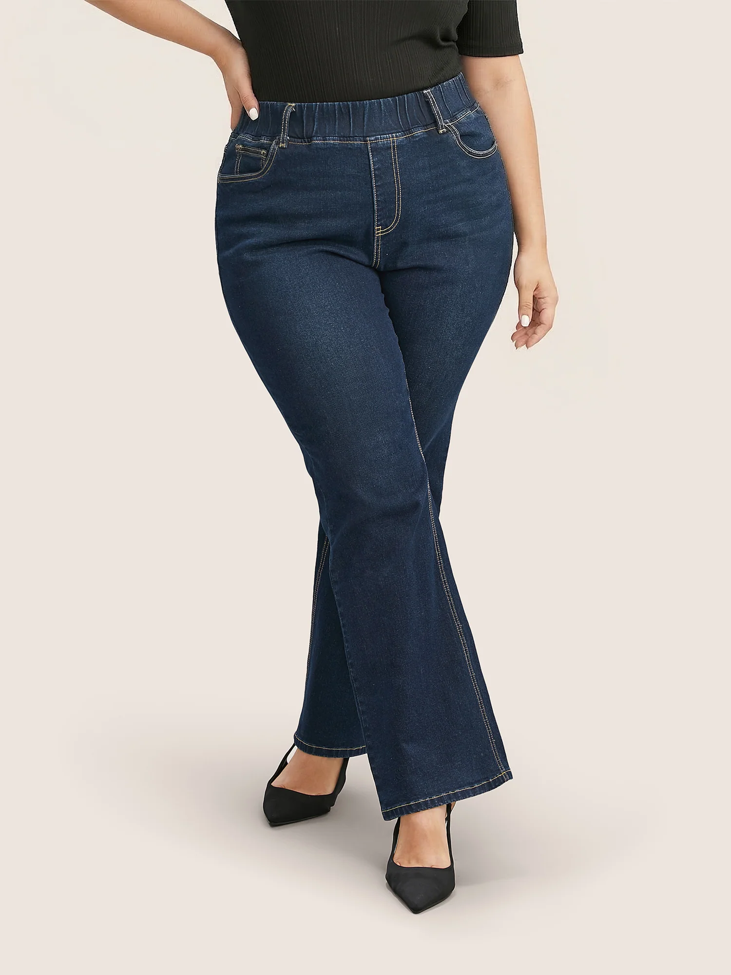 Pull-On Stretchy Waist Straight-Leg Jeans - Image 3