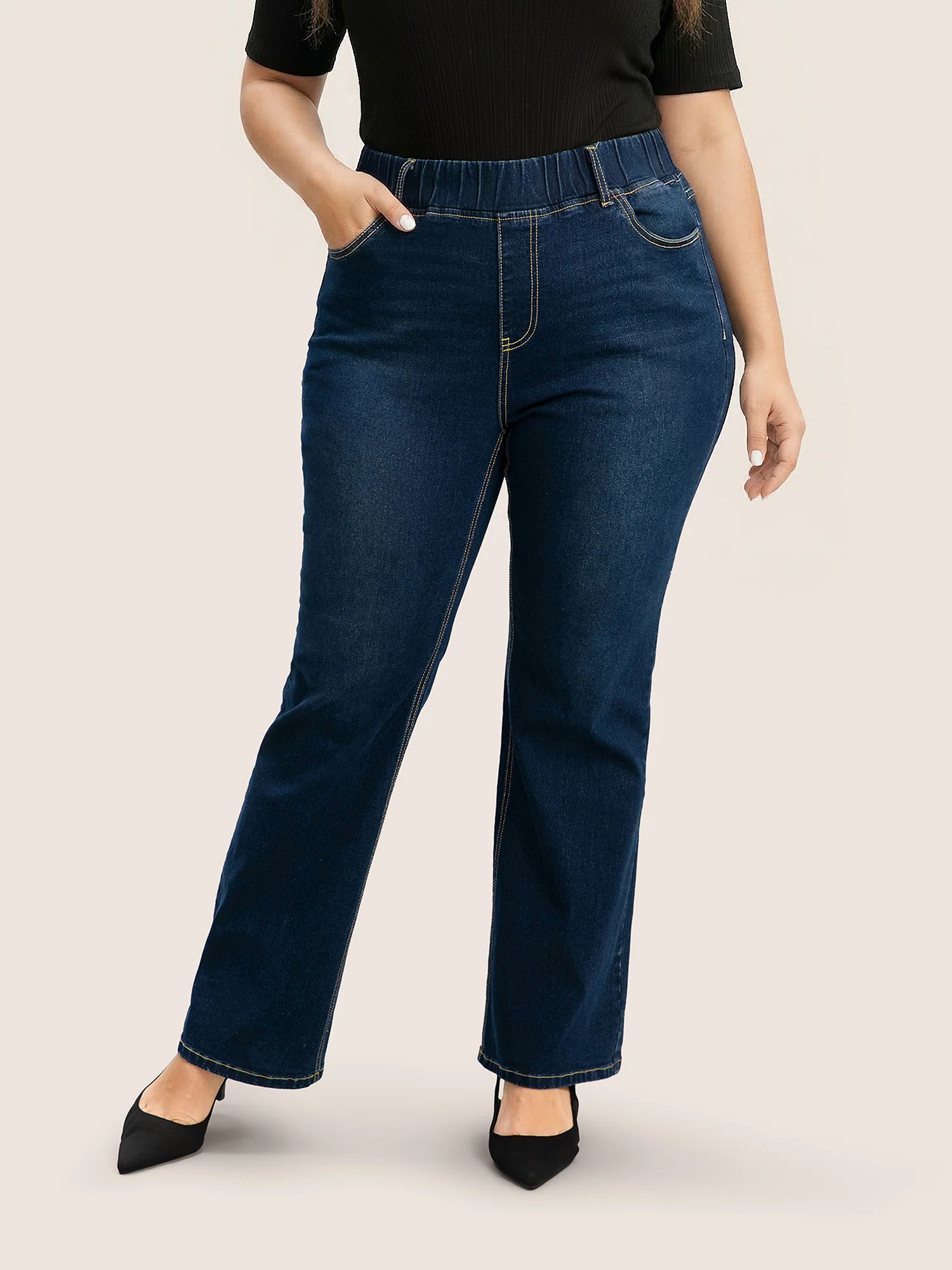 Pull-On Stretchy Waist Straight-Leg Jeans - Image 7