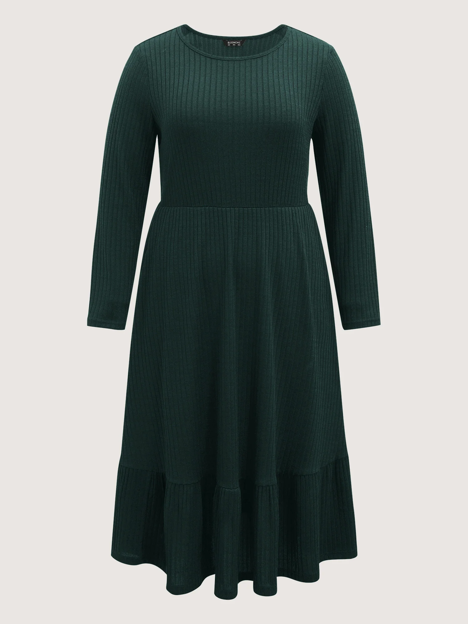 Solid Pocket Rib Knit Ruffle Hem Dress Without Belt - Image 18