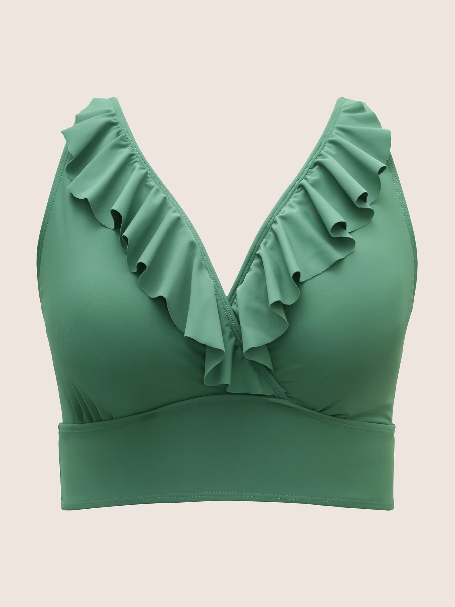 Solid Ruffle Surplice Neck Trim Swim Top - Image 7