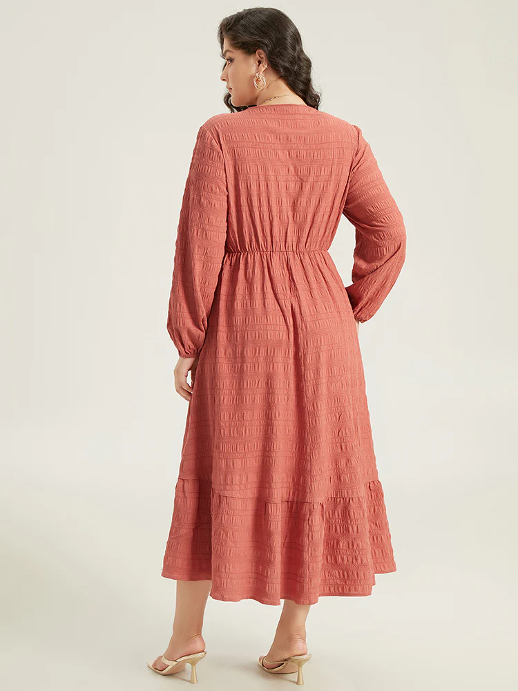 Solid Shirred Plisse Flutter Hem Dress - Image 2