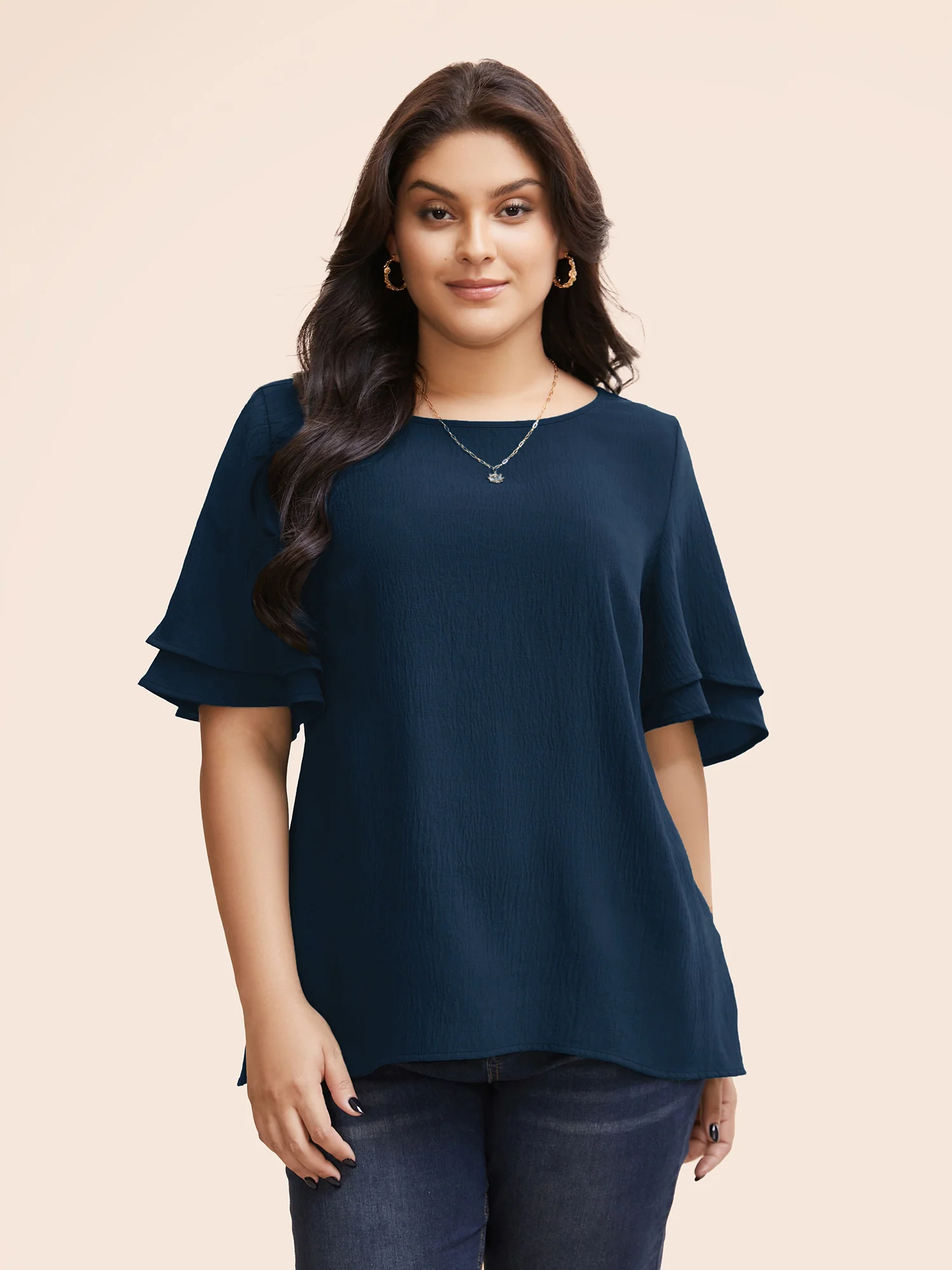 Solid Tiered Ruffles Split Hem Blouse - Image 12