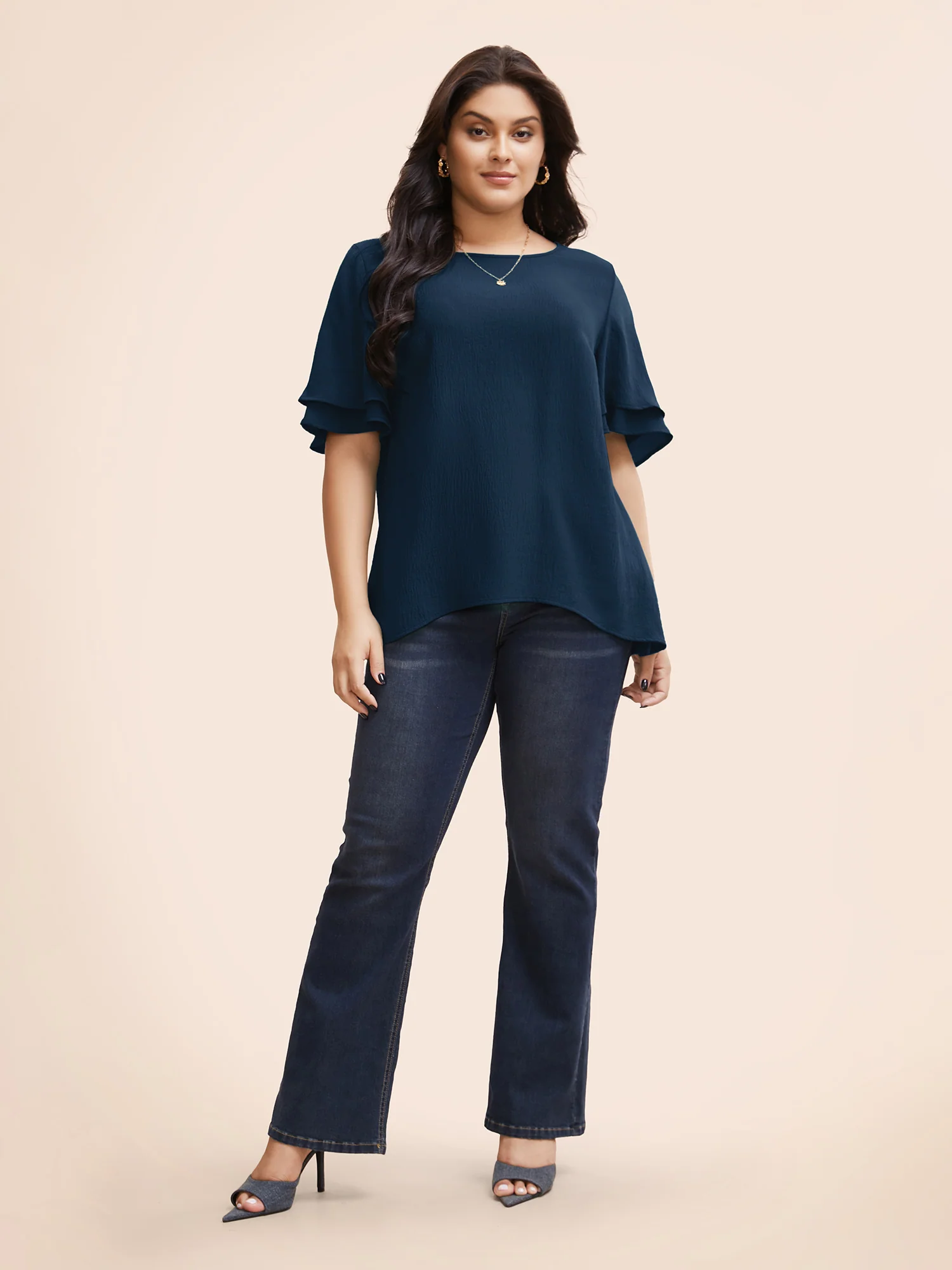 Solid Tiered Ruffles Split Hem Blouse - Image 13