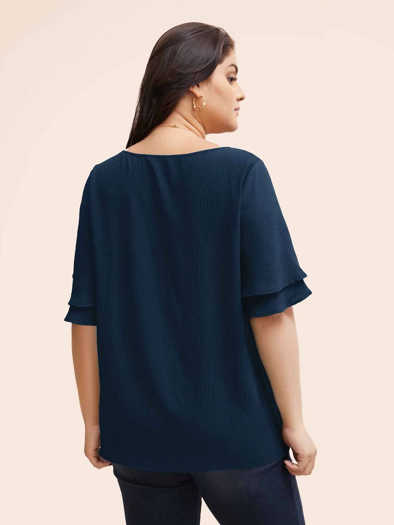 Solid Tiered Ruffles Split Hem Blouse - Image 15