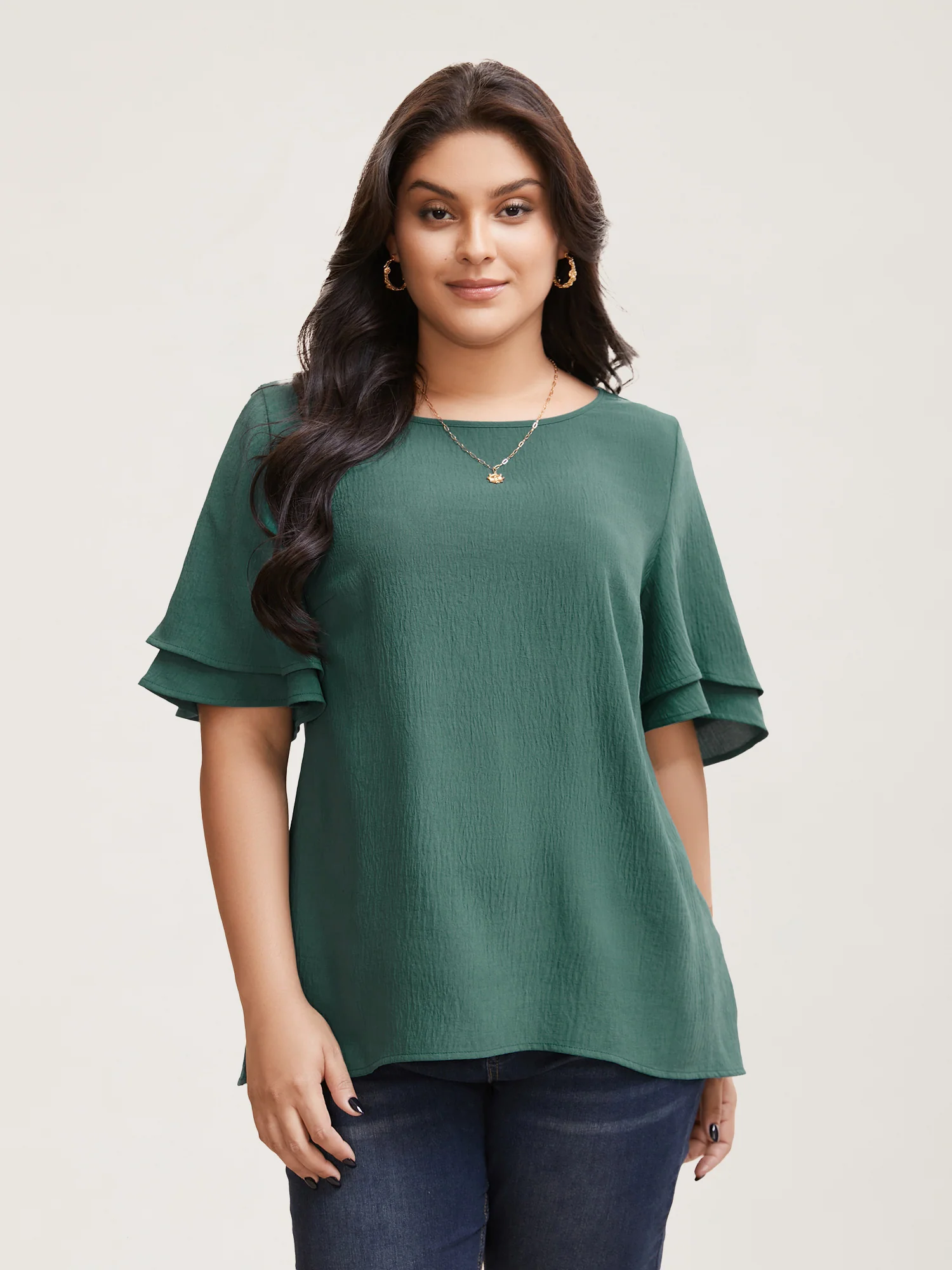 Solid Tiered Ruffles Split Hem Blouse - Image 5