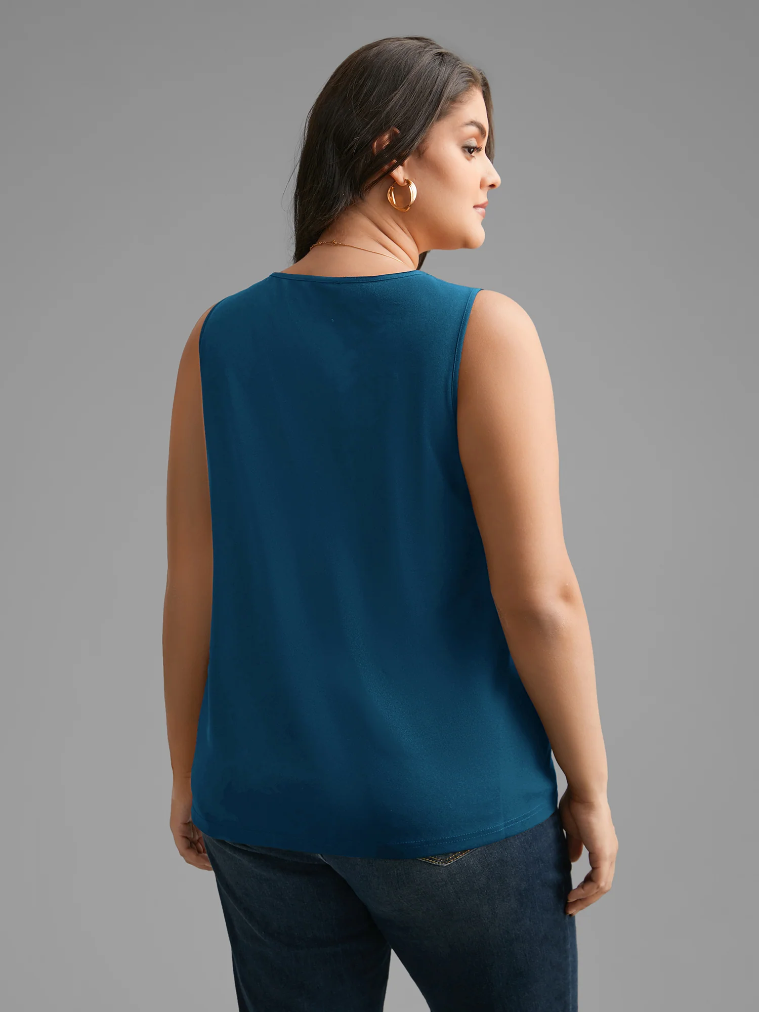 Solid V Neck Laser Cut Tank Top - Image 3