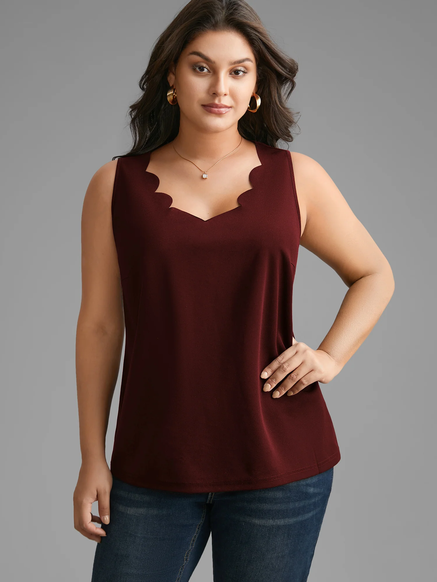 Solid V Neck Laser Cut Tank Top - Image 4