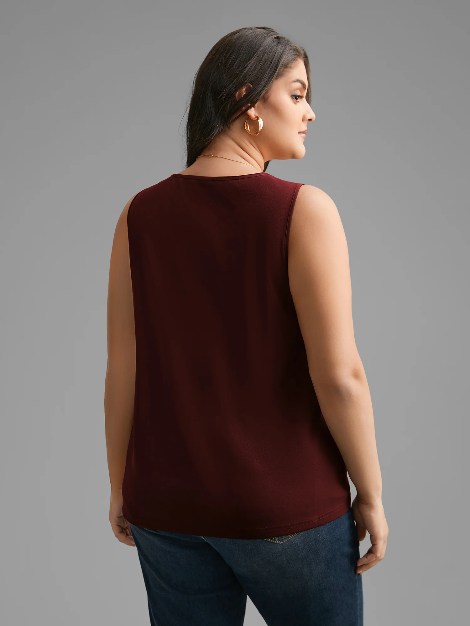 Solid V Neck Laser Cut Tank Top - Image 6