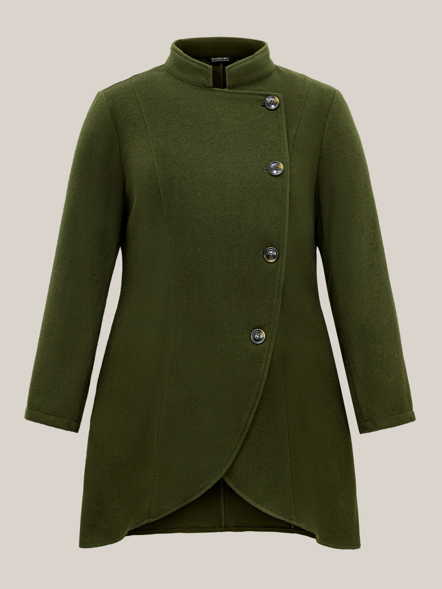 Solid Wrap Button Up Asymmetrical Hem Coat - Image 8
