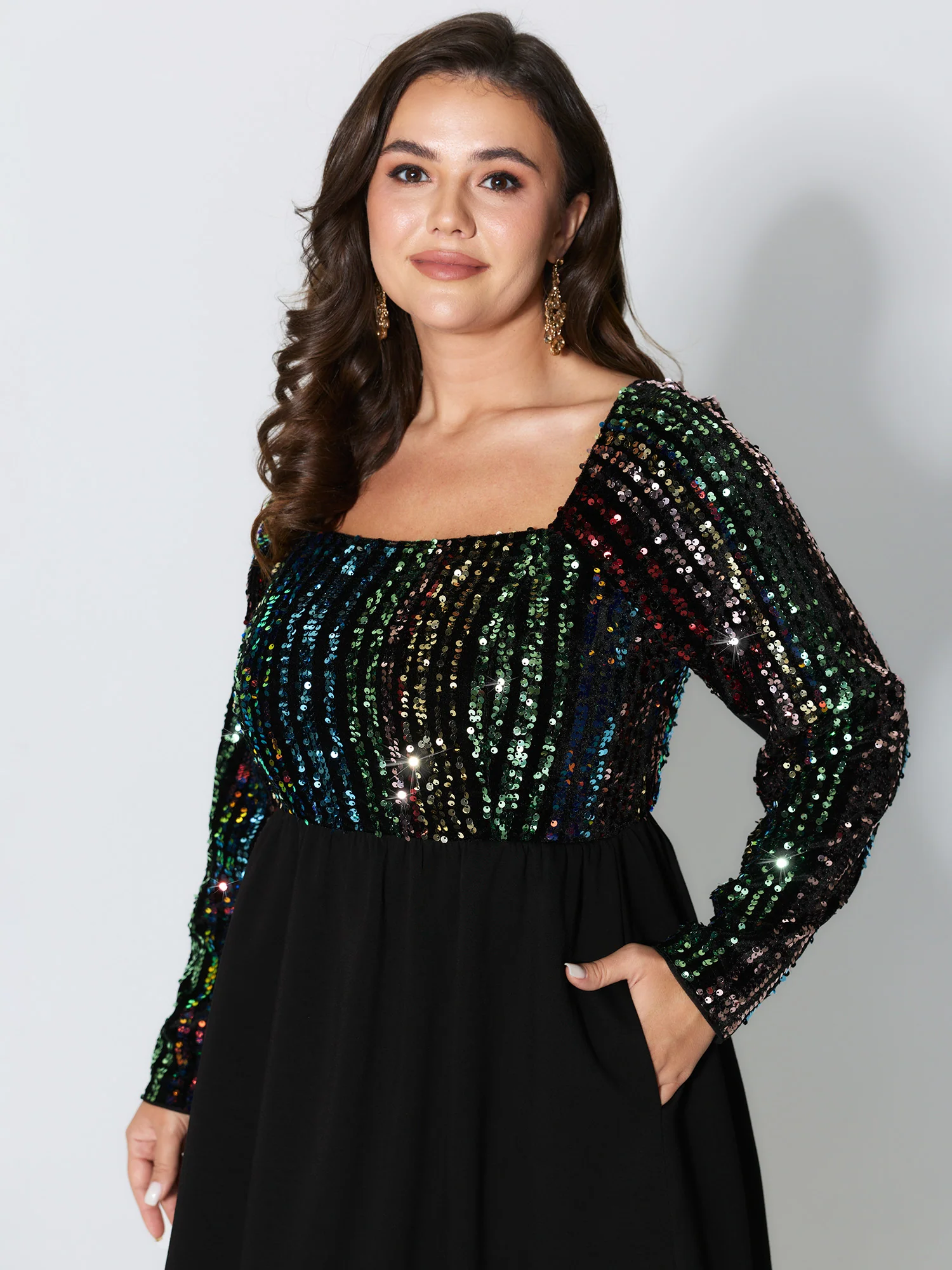 Sparkly Colorful Sequins Contrast Midi Dress - Image 2