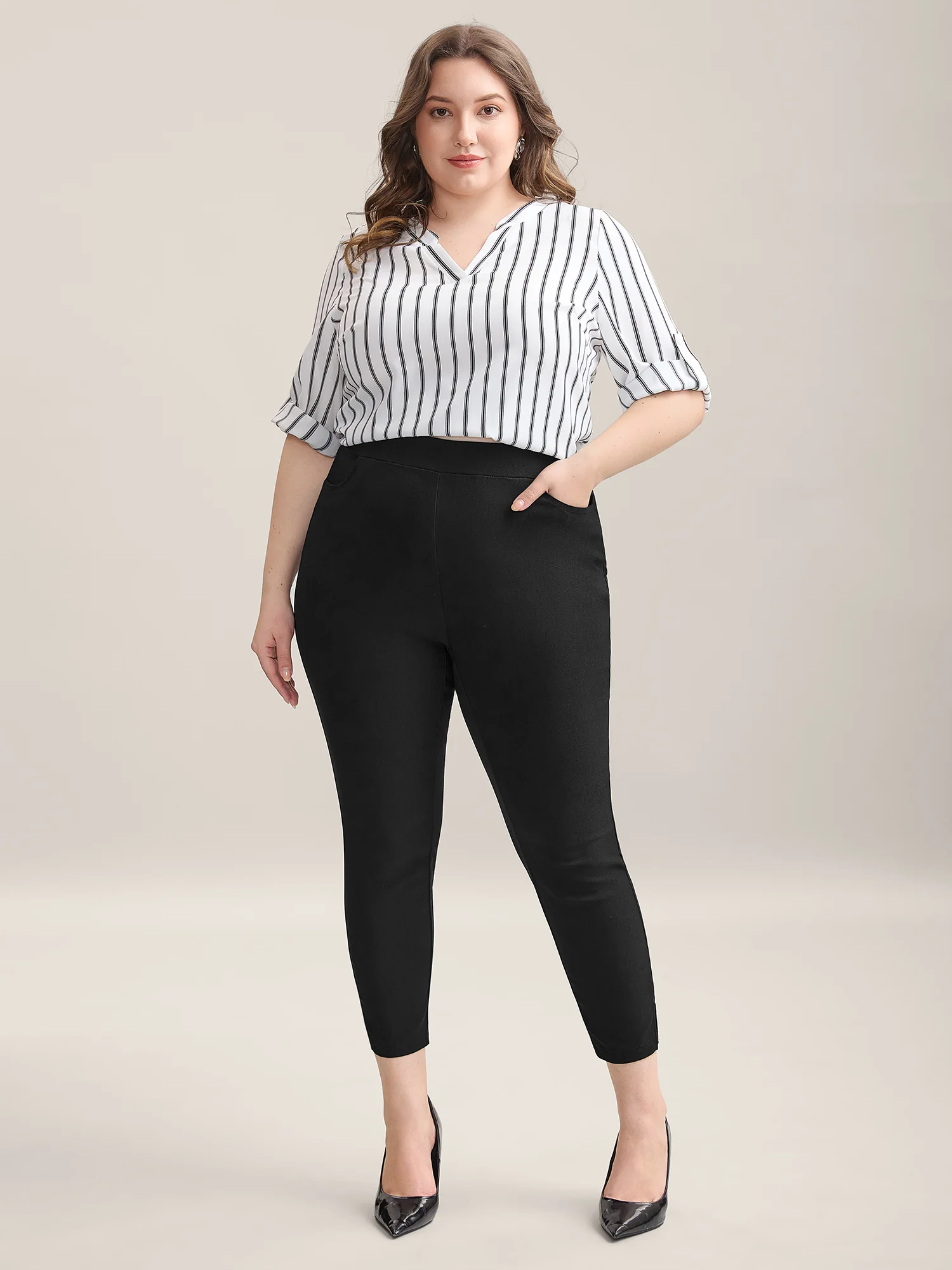 Stretch Split Hem Pockets Skinny Pants - Image 4
