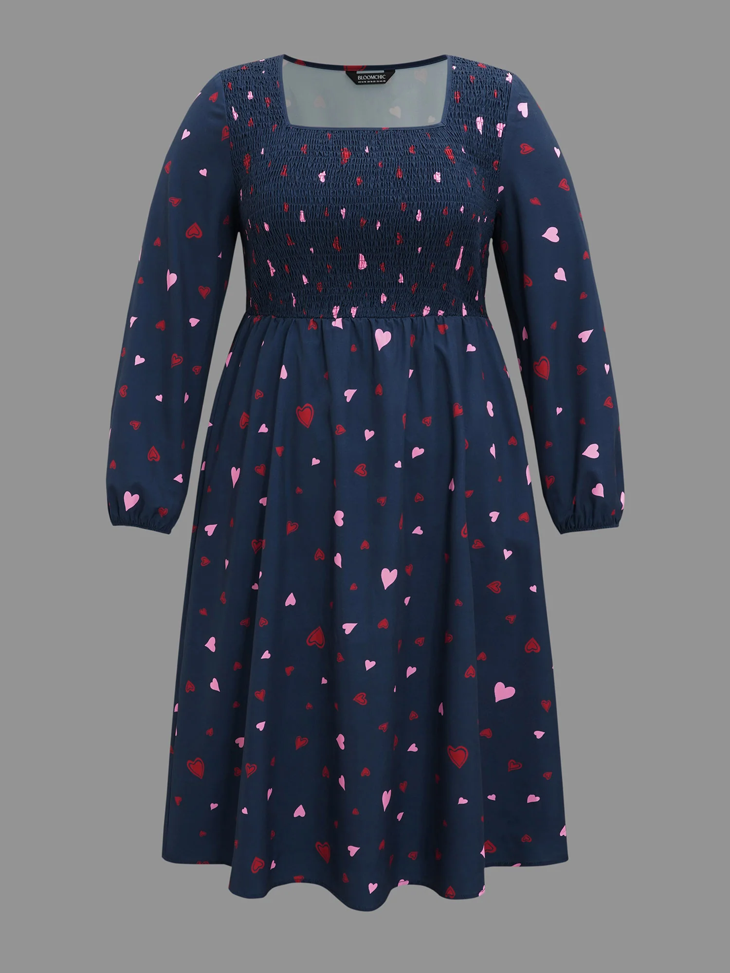 Square Neck Shirred Hearts Midi Dress - Image 8