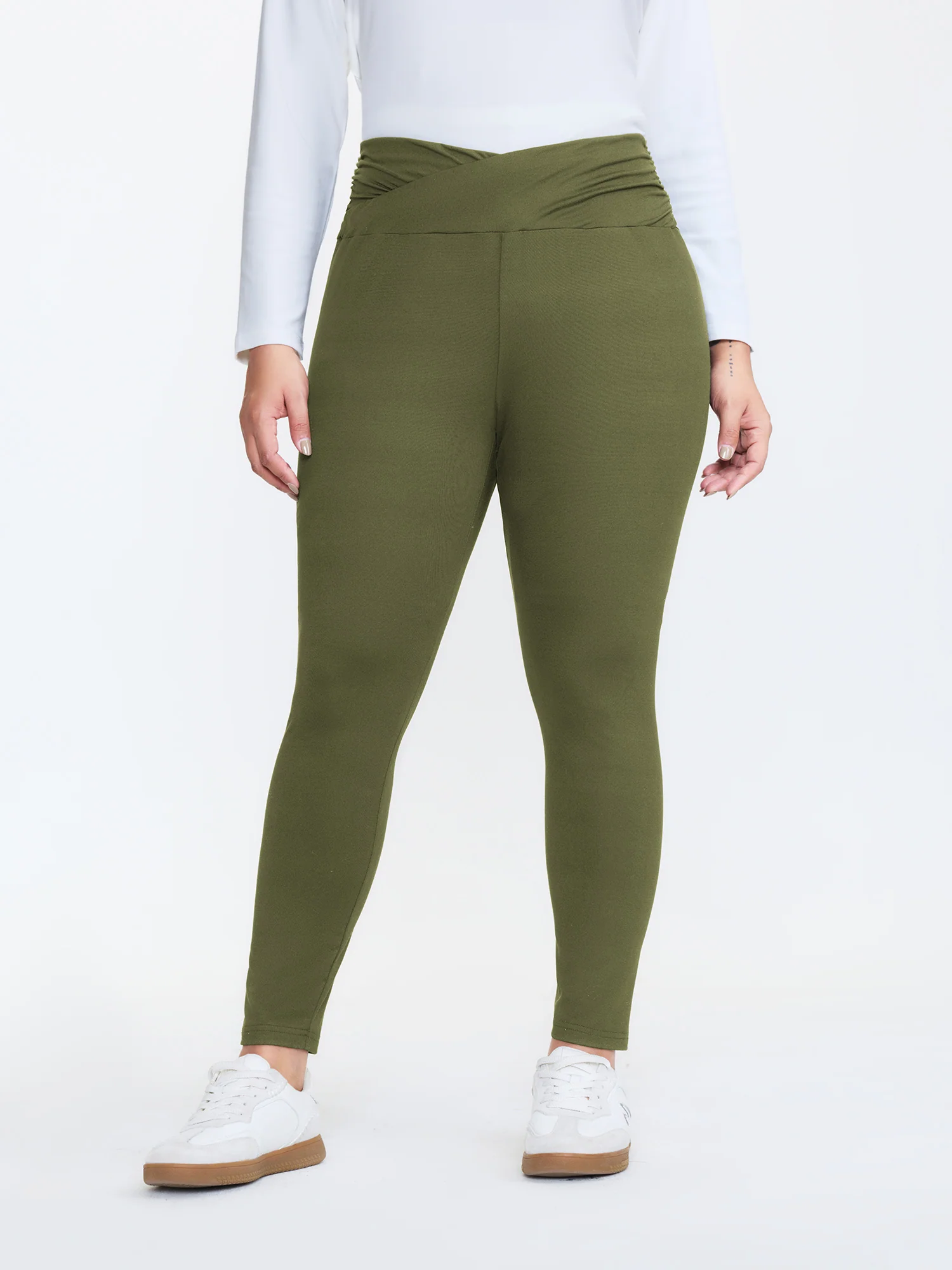 Stretchy Cross Waist Slim Fit Leggings - Image 14
