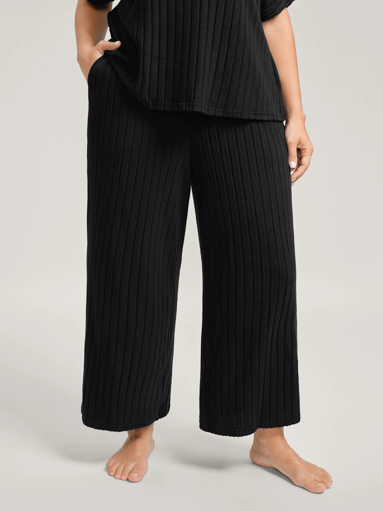 Stretchy Pit Strip Solid Loungewear Set - Image 10
