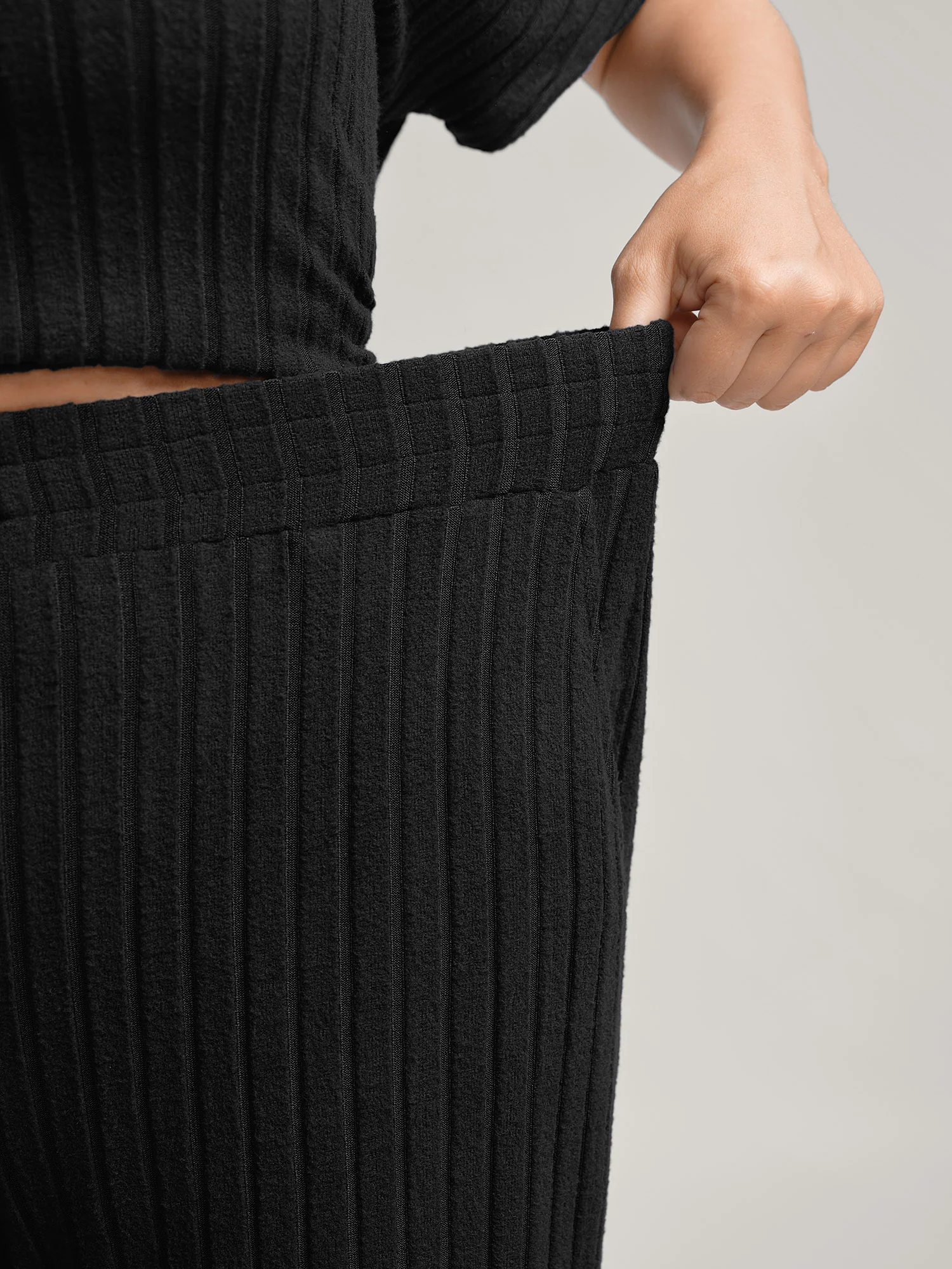Stretchy Pit Strip Solid Loungewear Set - Image 11