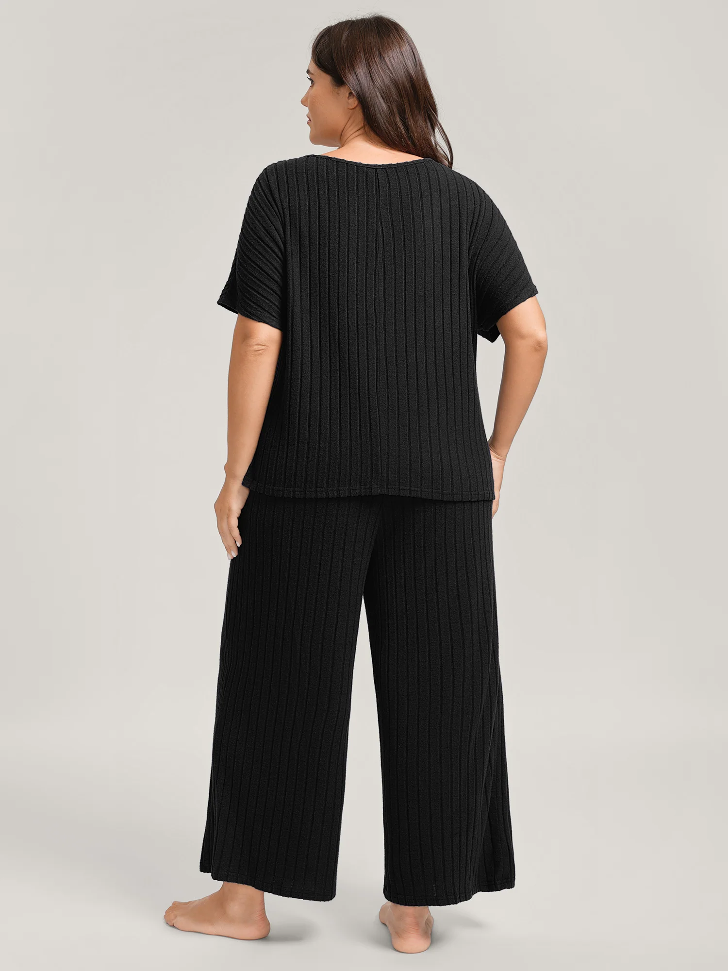 Stretchy Pit Strip Solid Loungewear Set - Image 13