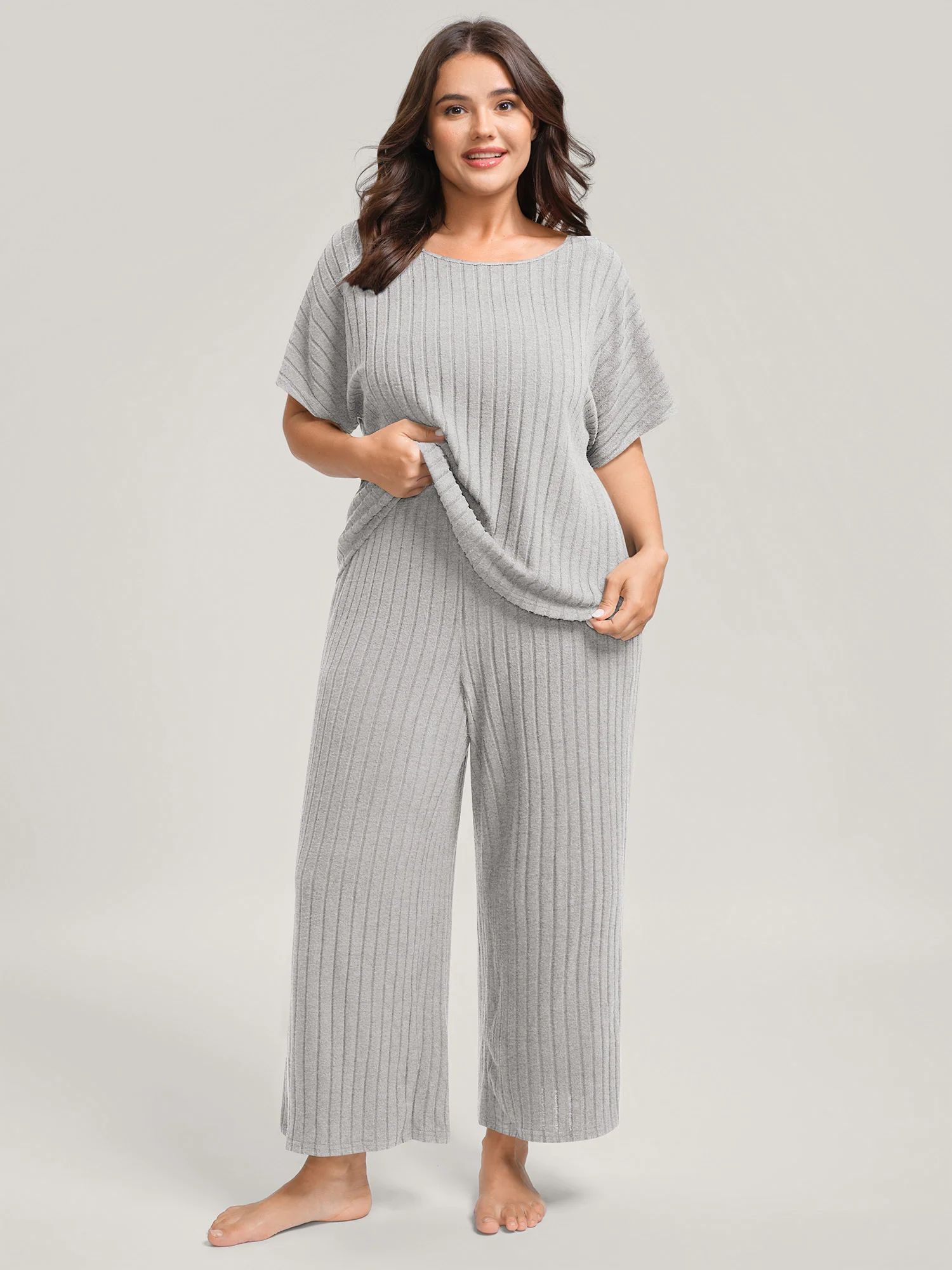 Stretchy Pit Strip Solid Loungewear Set - Image 14