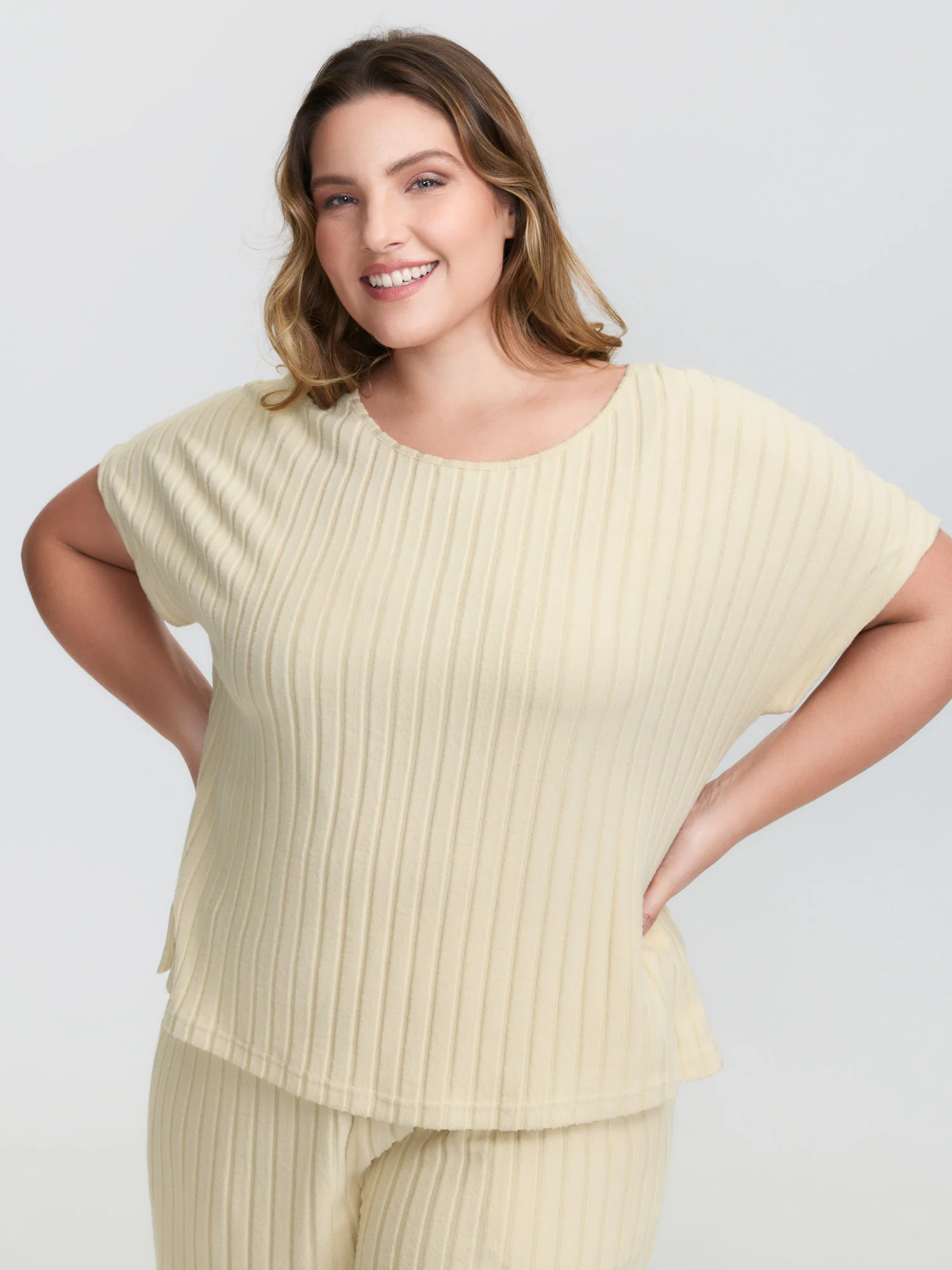 Stretchy Pit Strip Solid Loungewear Set - Image 2