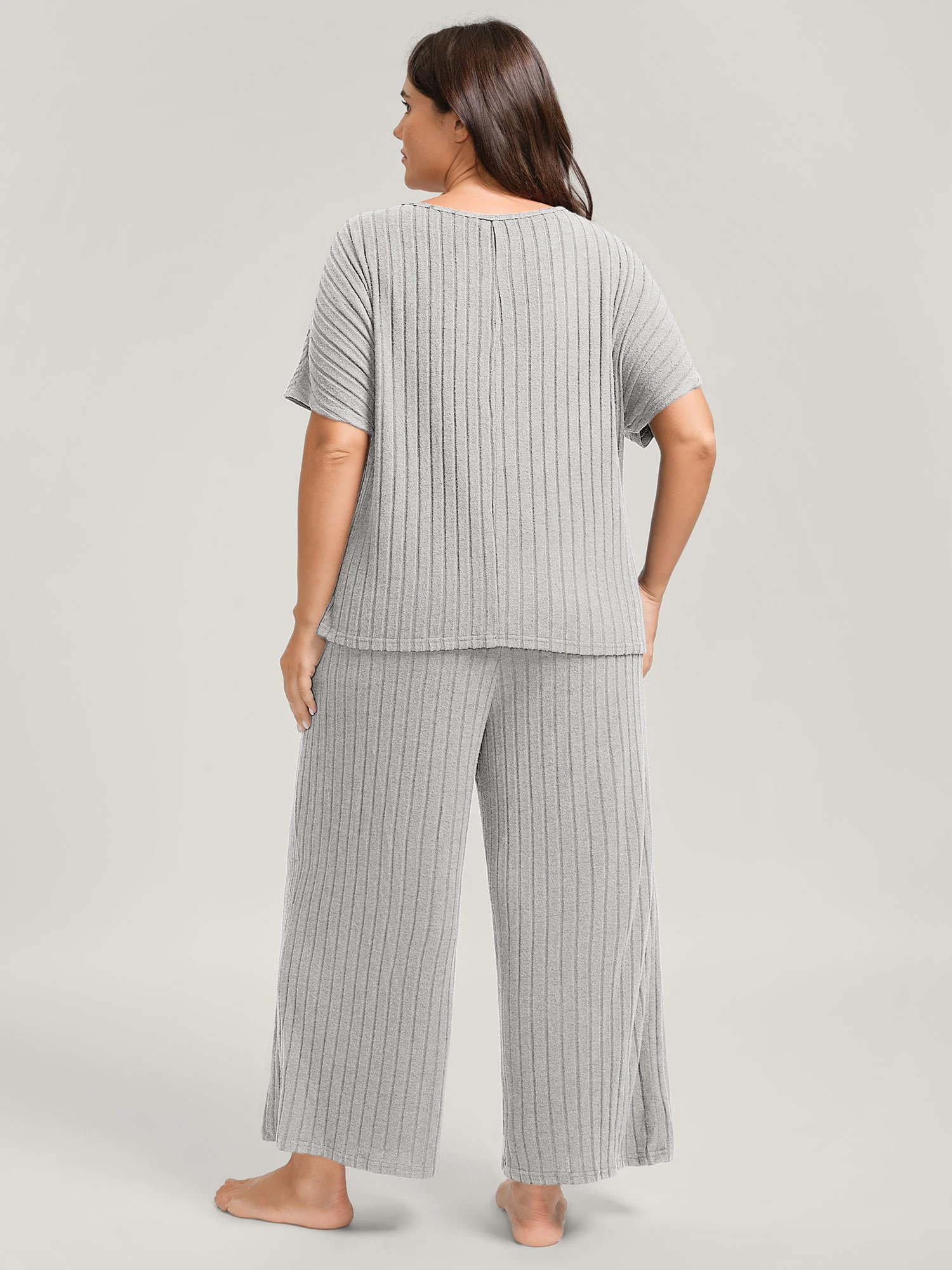 Stretchy Pit Strip Solid Loungewear Set - Image 20