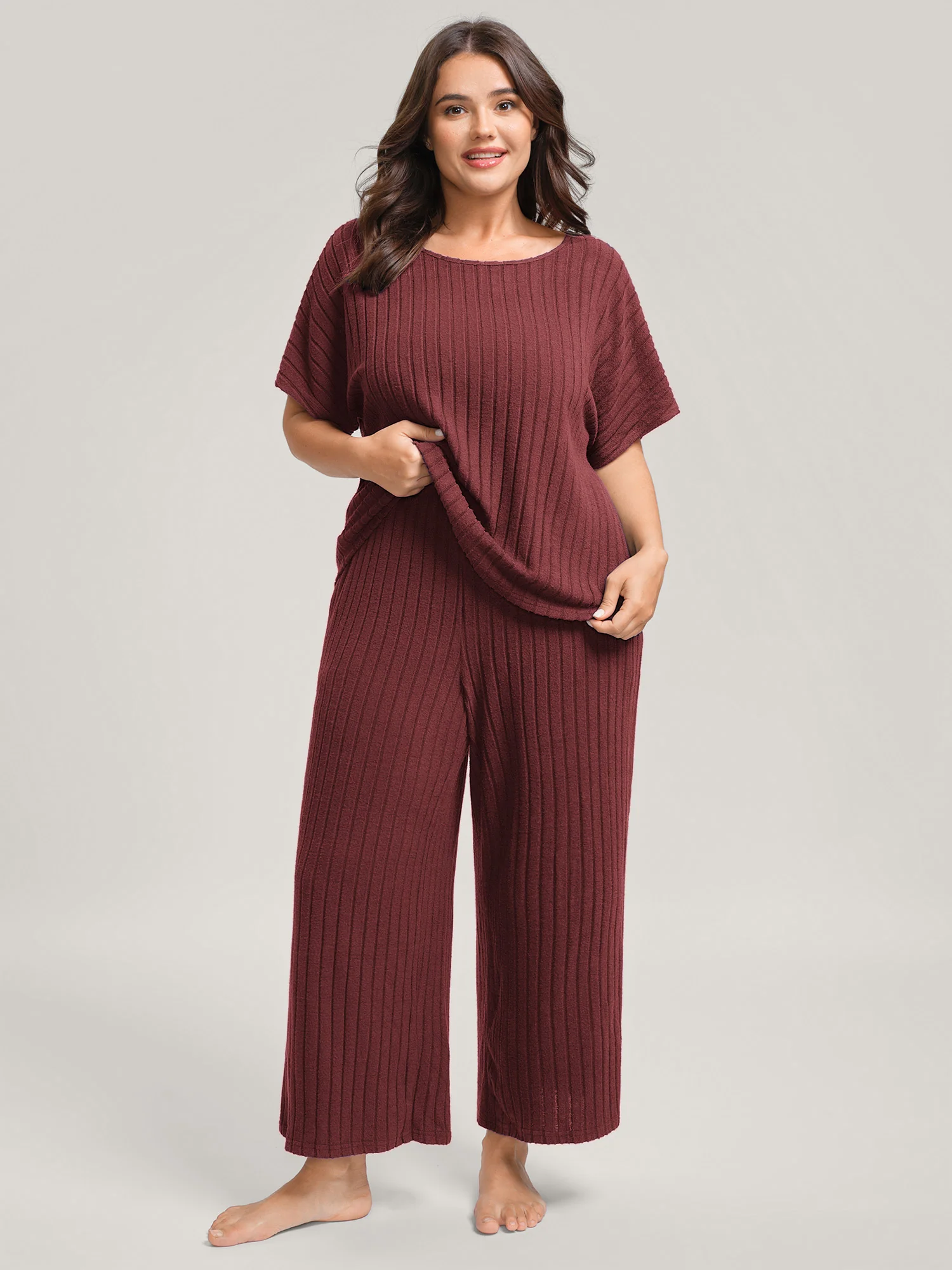 Stretchy Pit Strip Solid Loungewear Set - Image 21