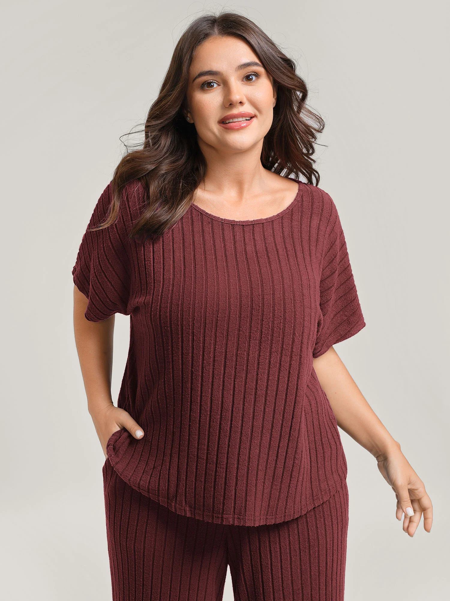 Stretchy Pit Strip Solid Loungewear Set - Image 23