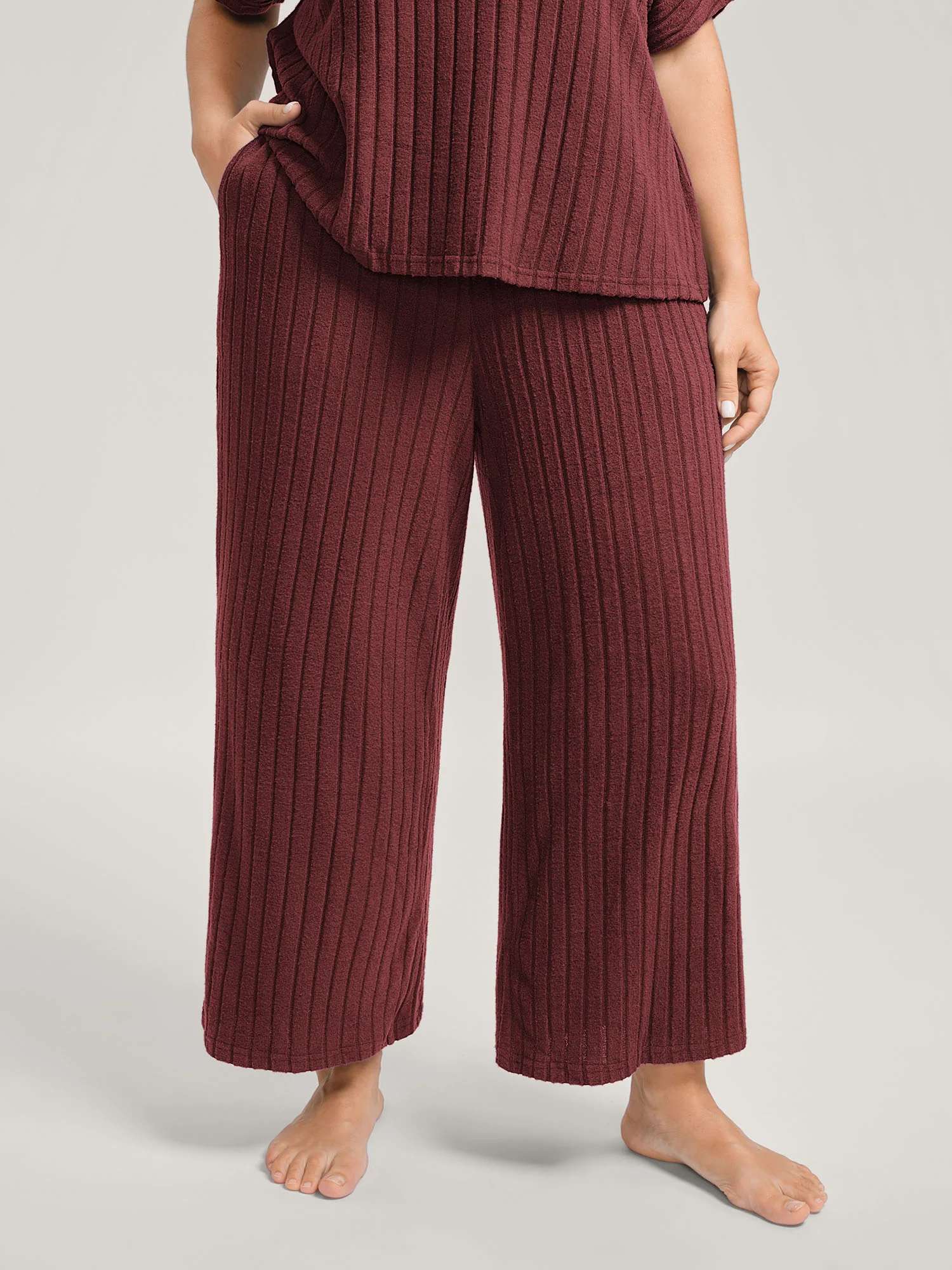 Stretchy Pit Strip Solid Loungewear Set - Image 24