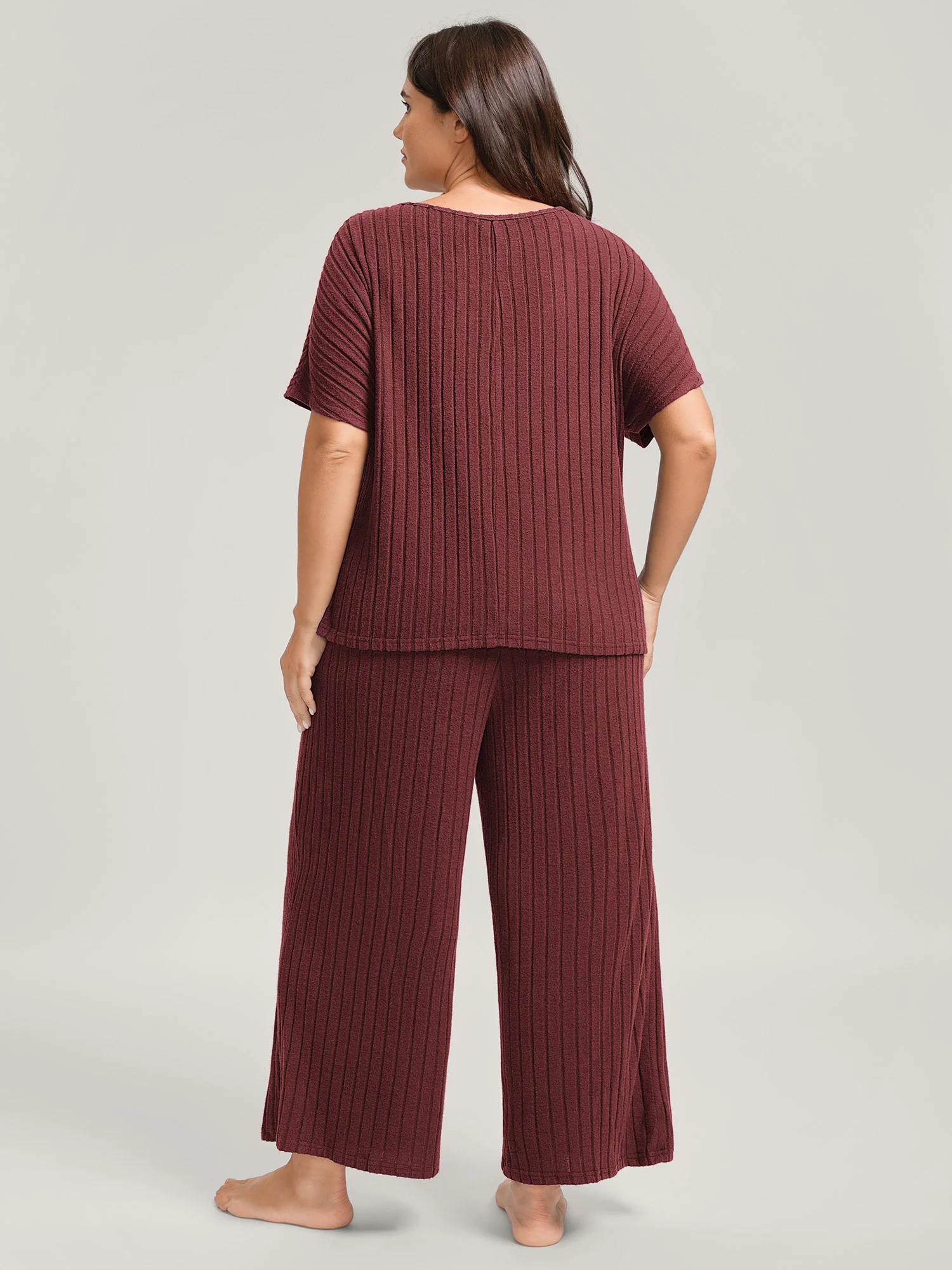 Stretchy Pit Strip Solid Loungewear Set - Image 27
