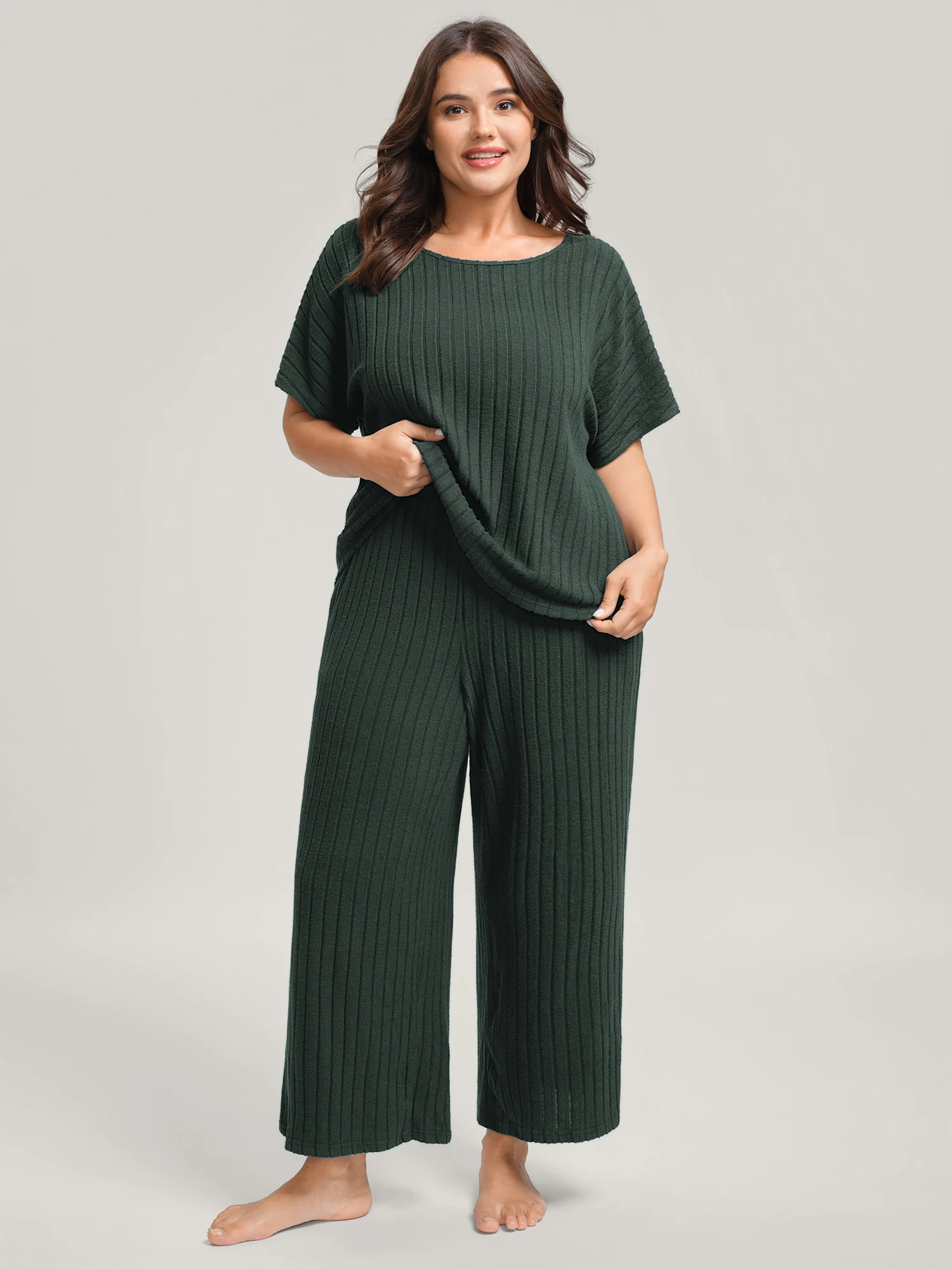 Stretchy Pit Strip Solid Loungewear Set - Image 28