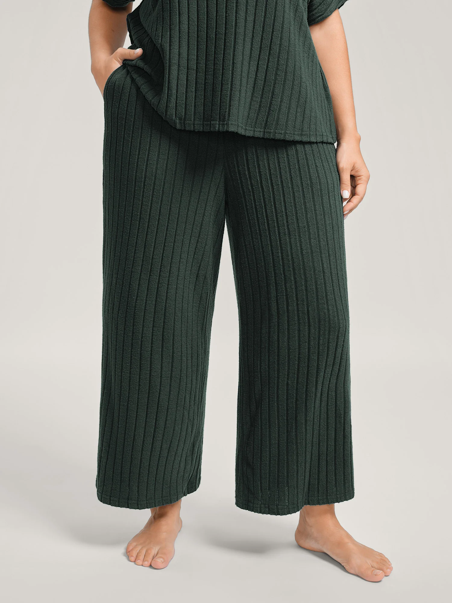 Stretchy Pit Strip Solid Loungewear Set - Image 31