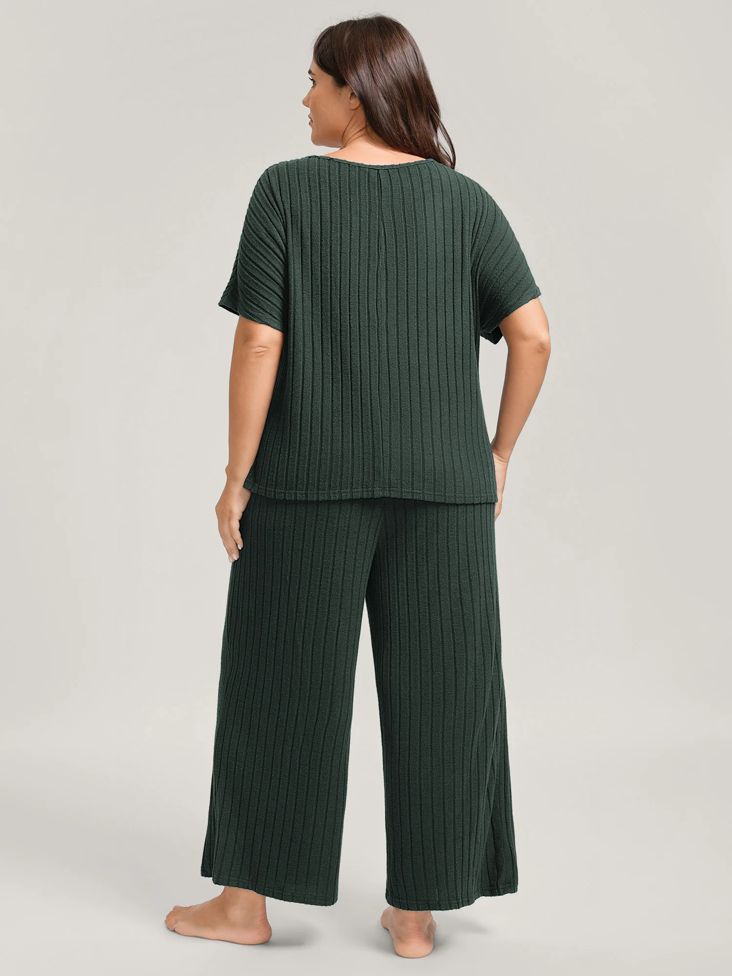 Stretchy Pit Strip Solid Loungewear Set - Image 34