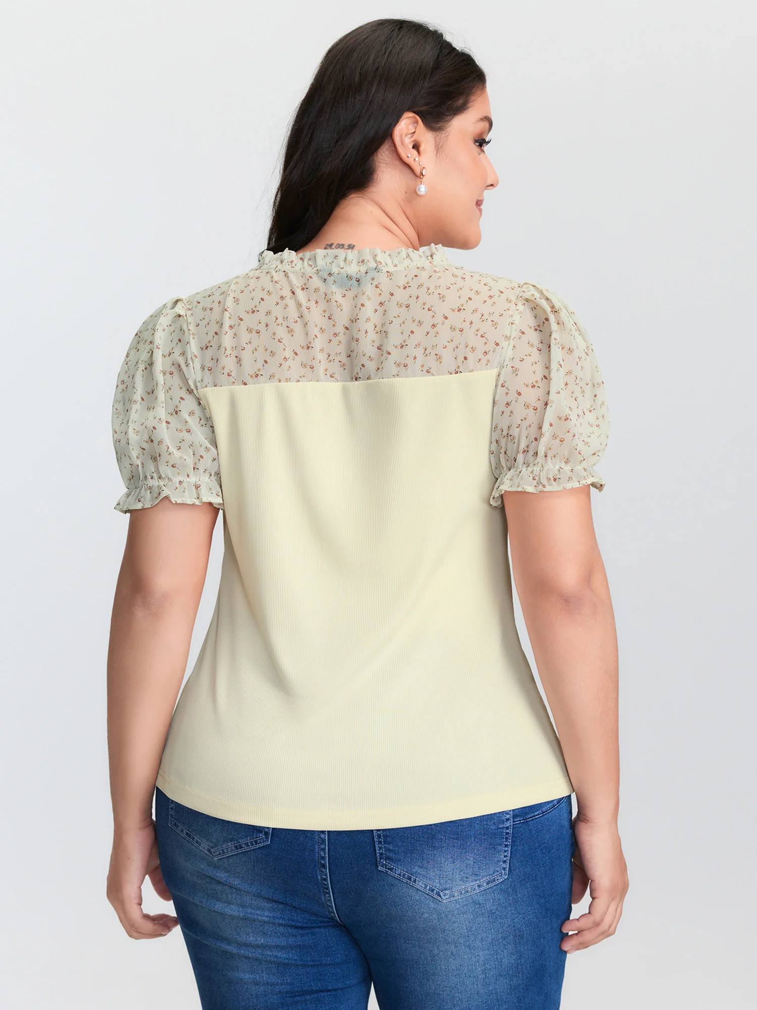 Stretchy Sheer Drawstring Neckline Top - Image 5