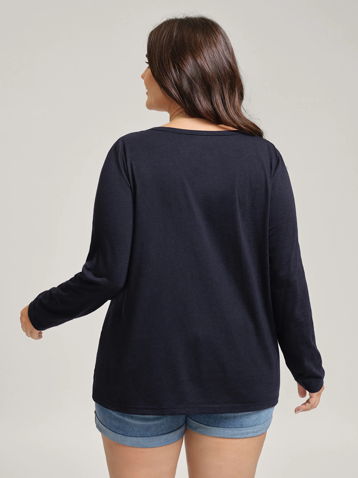 Stretchy Split Button Neckline Basic T-Shirt - Image 8