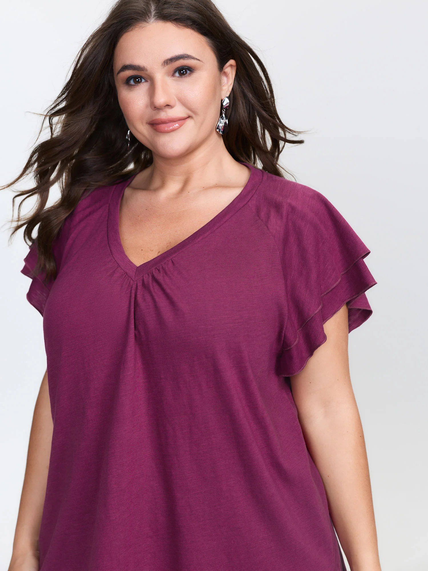 Stretchy Textured Flared Sleeve T-Shirt - Image 2