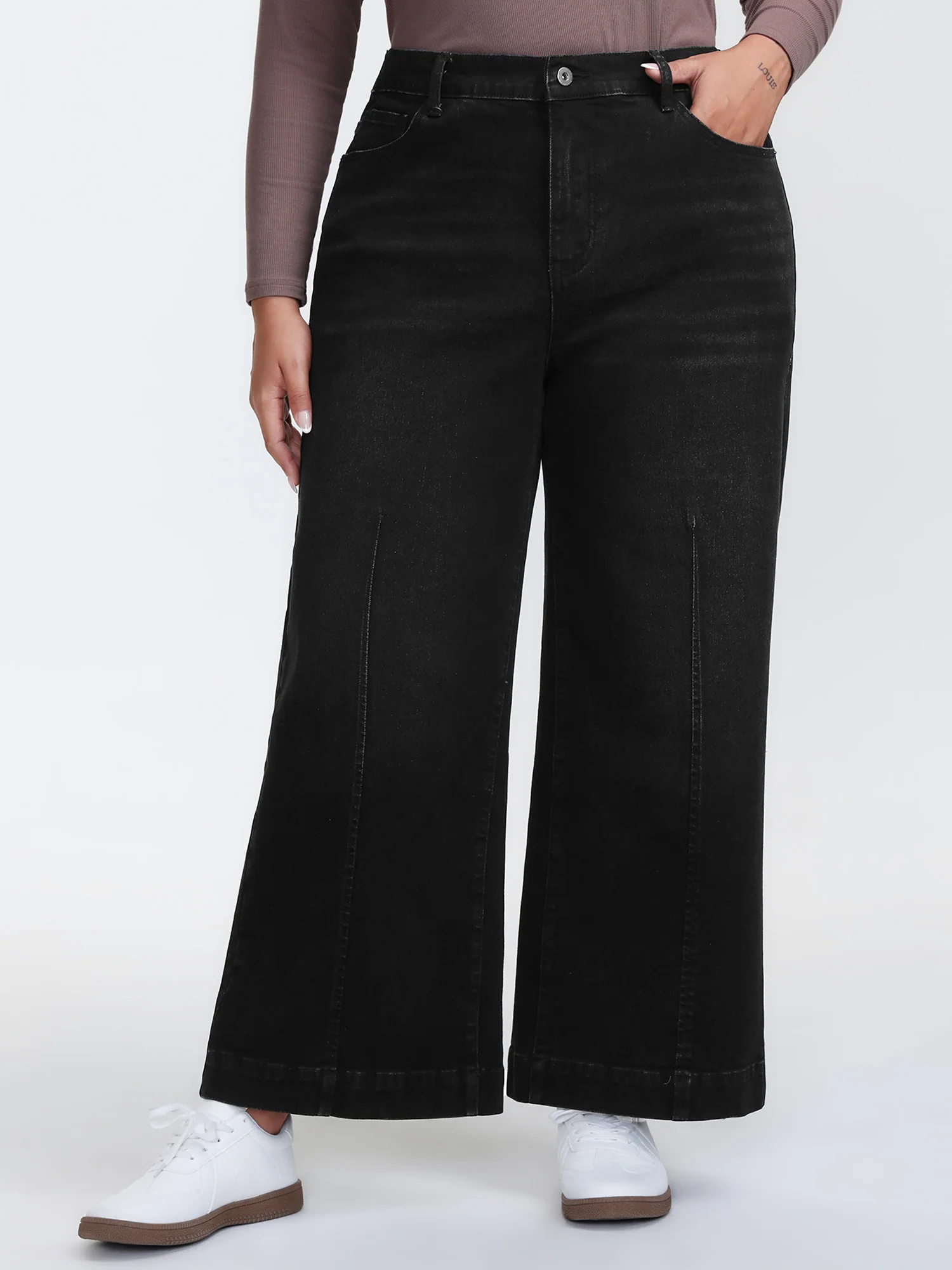 Back Elastic Waist High Rise Wide-Leg Jeans
