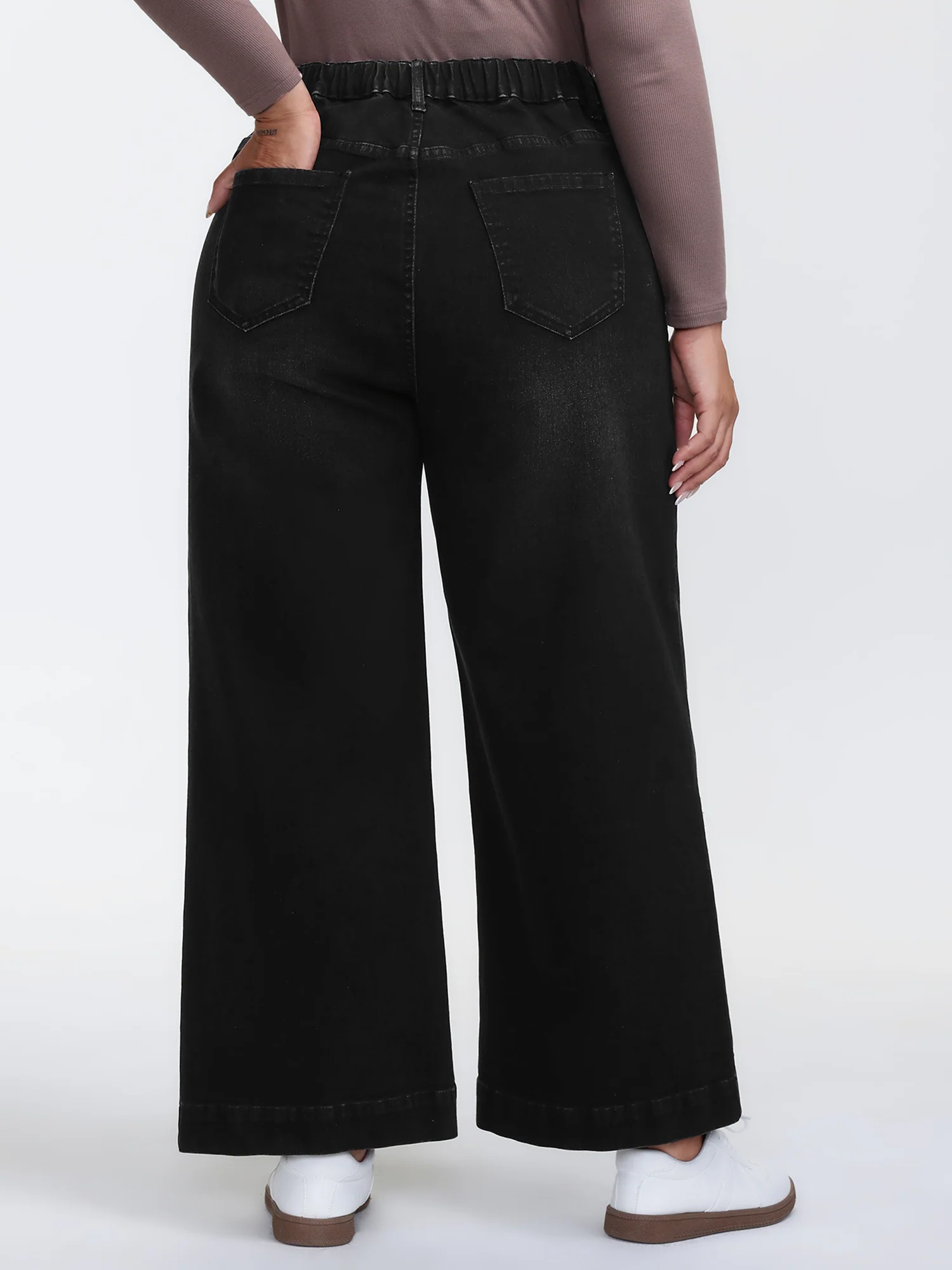 Back Elastic Waist High Rise Wide-Leg Jeans - Image 5