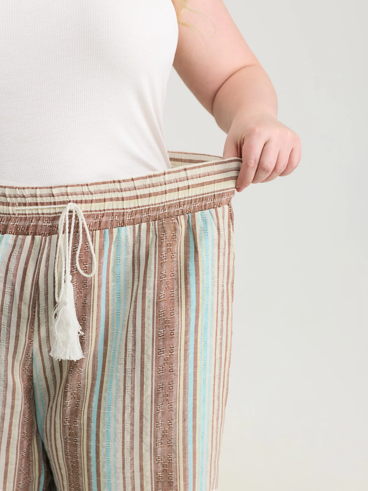 Striped Drawstring Tassels Wide Leg Pants - Image 4