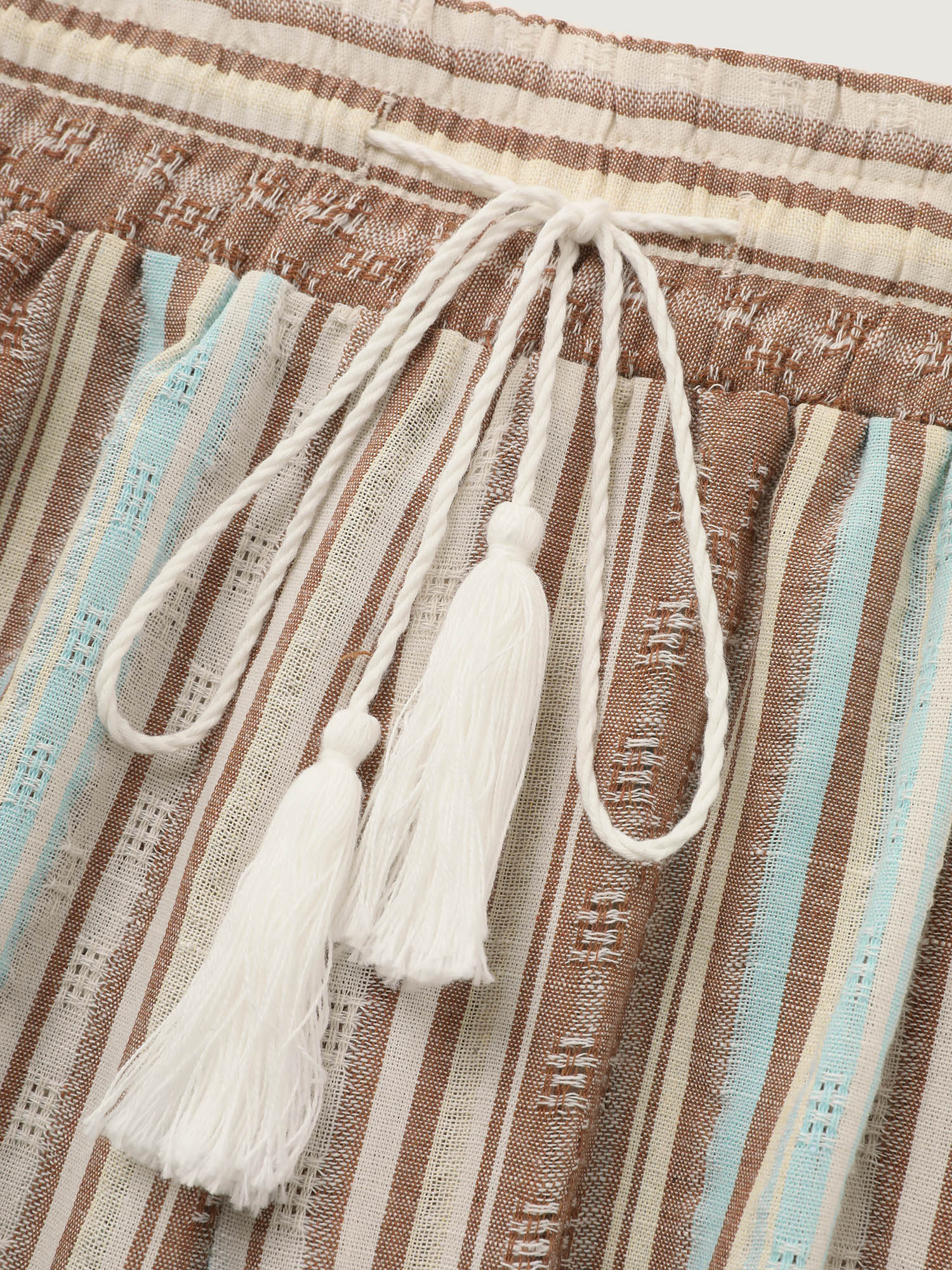 Striped Drawstring Tassels Wide Leg Pants - Image 7