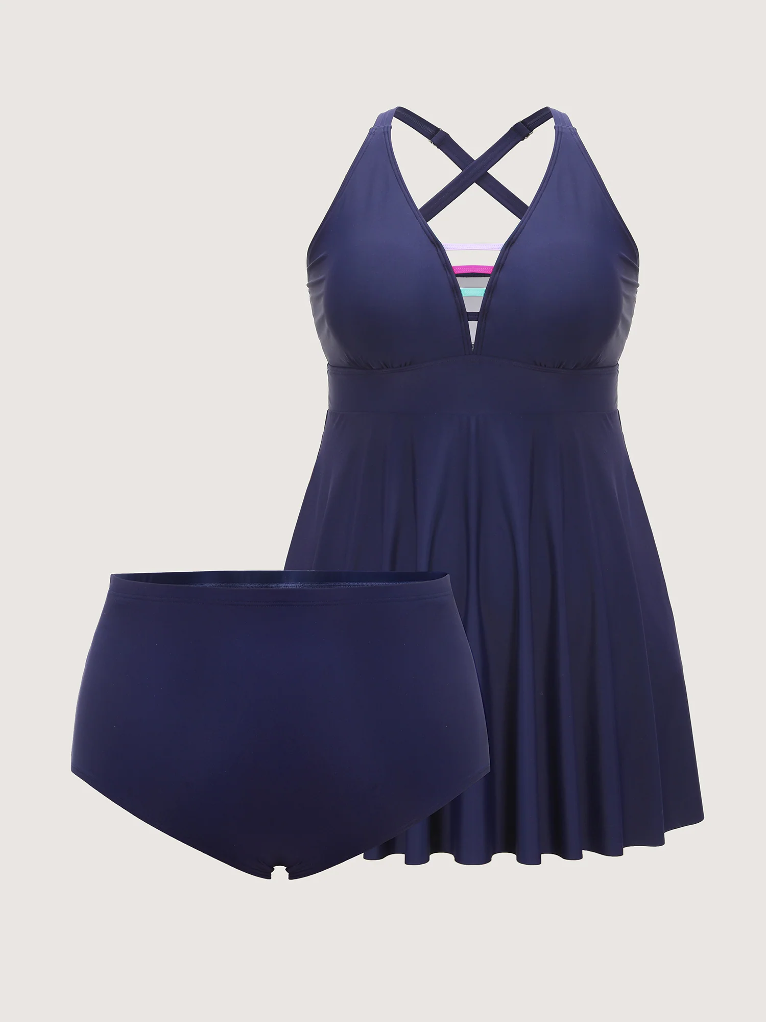 Striped Neckline Pockets Flowy Swim Dress - Image 6