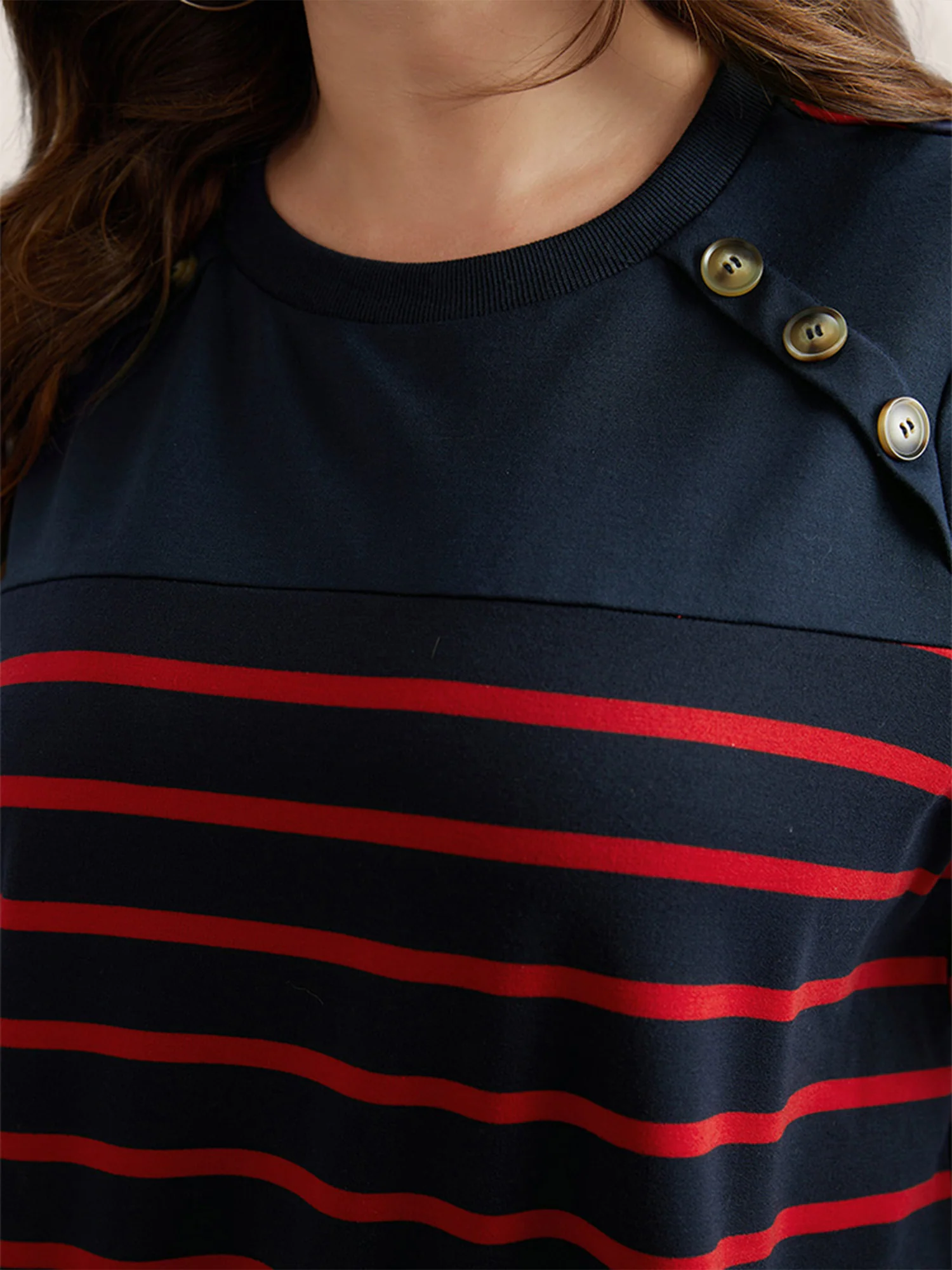 Striped Patchwork Button Detail Sweatshirt - Image 5