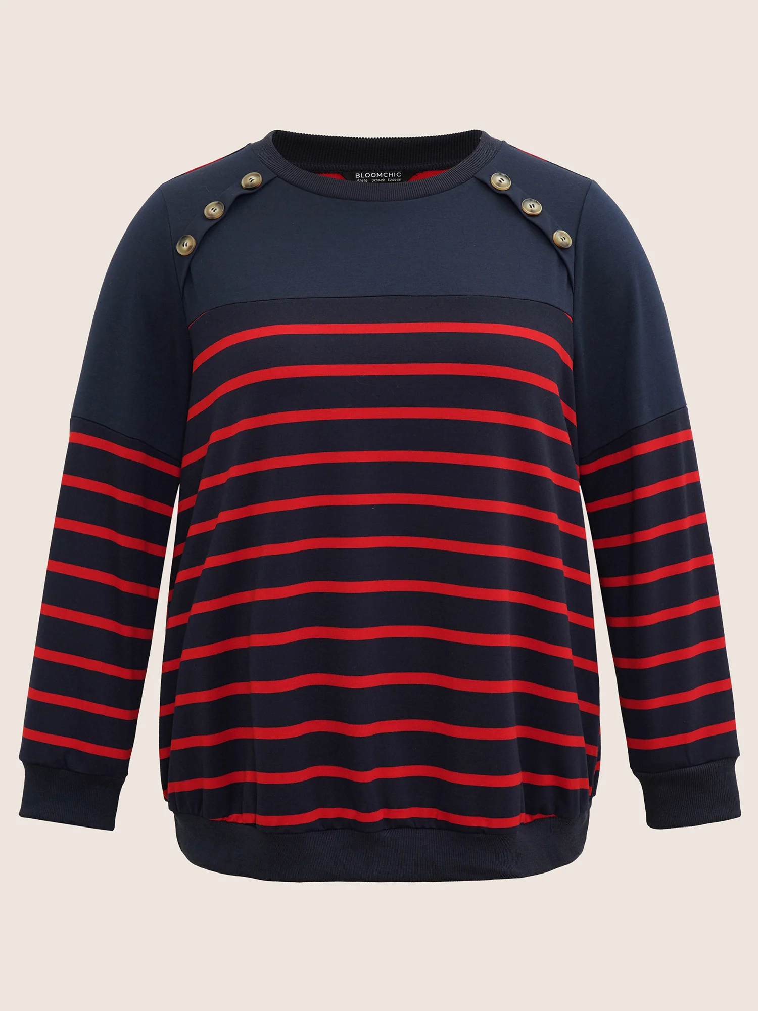 Striped Patchwork Button Detail Sweatshirt - Image 8